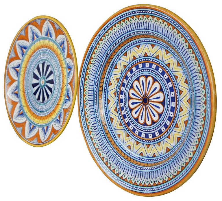 2 Vintage Italian Cottura Pottery Geometric Hanging Plates Chargers ...