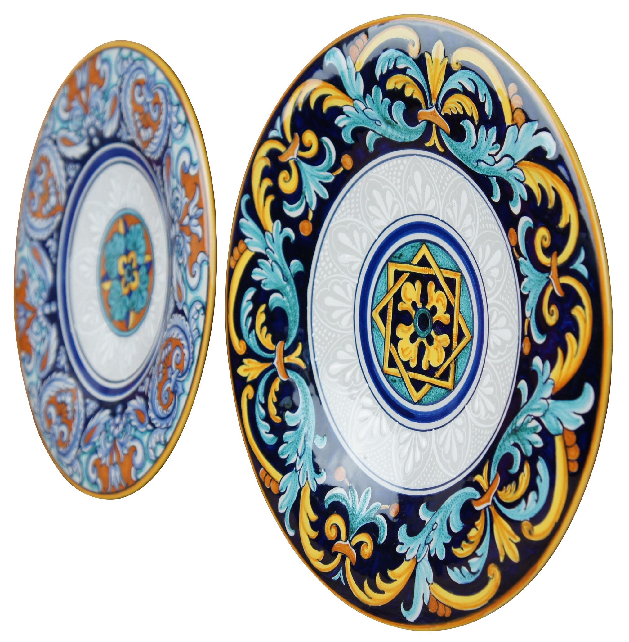 Bohemian 2 Vintage Italian Deruta Cottura Pottery Francesca Geometric Hanging Plates