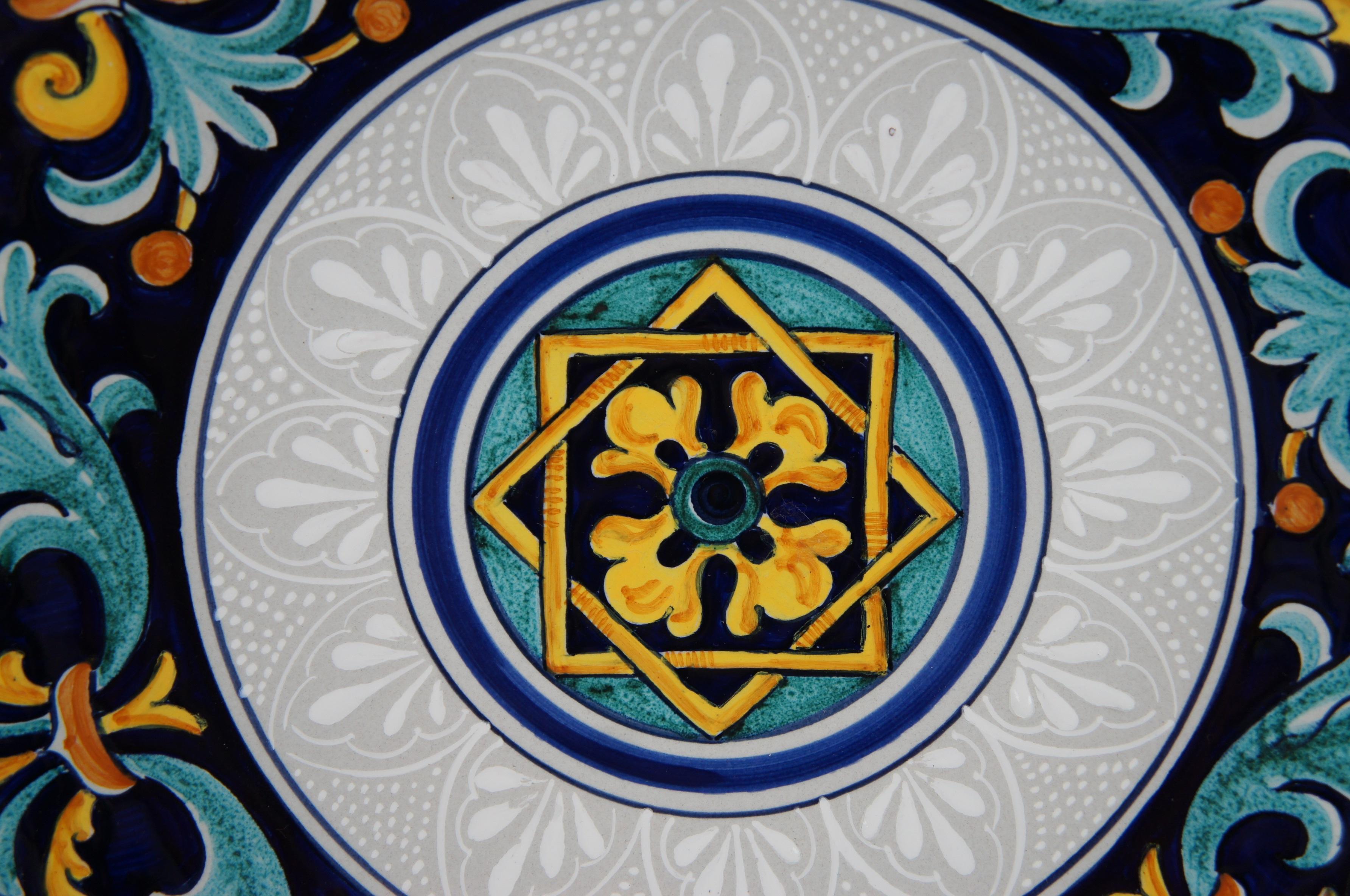 Ceramic 2 Vintage Italian Deruta Cottura Pottery Francesca Geometric Hanging Plates