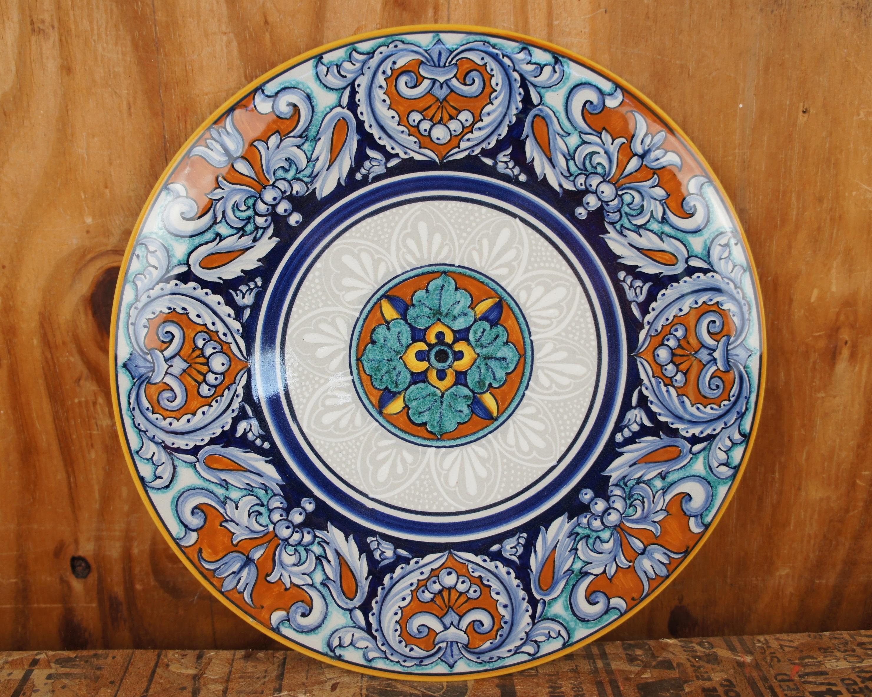 2 Vintage Italian Deruta Cottura Pottery Francesca Geometric Hanging Plates 2