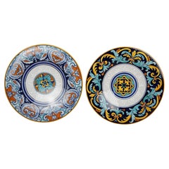 2 Vintage Italian Deruta Cottura Pottery Francesca Geometric Hanging Plates