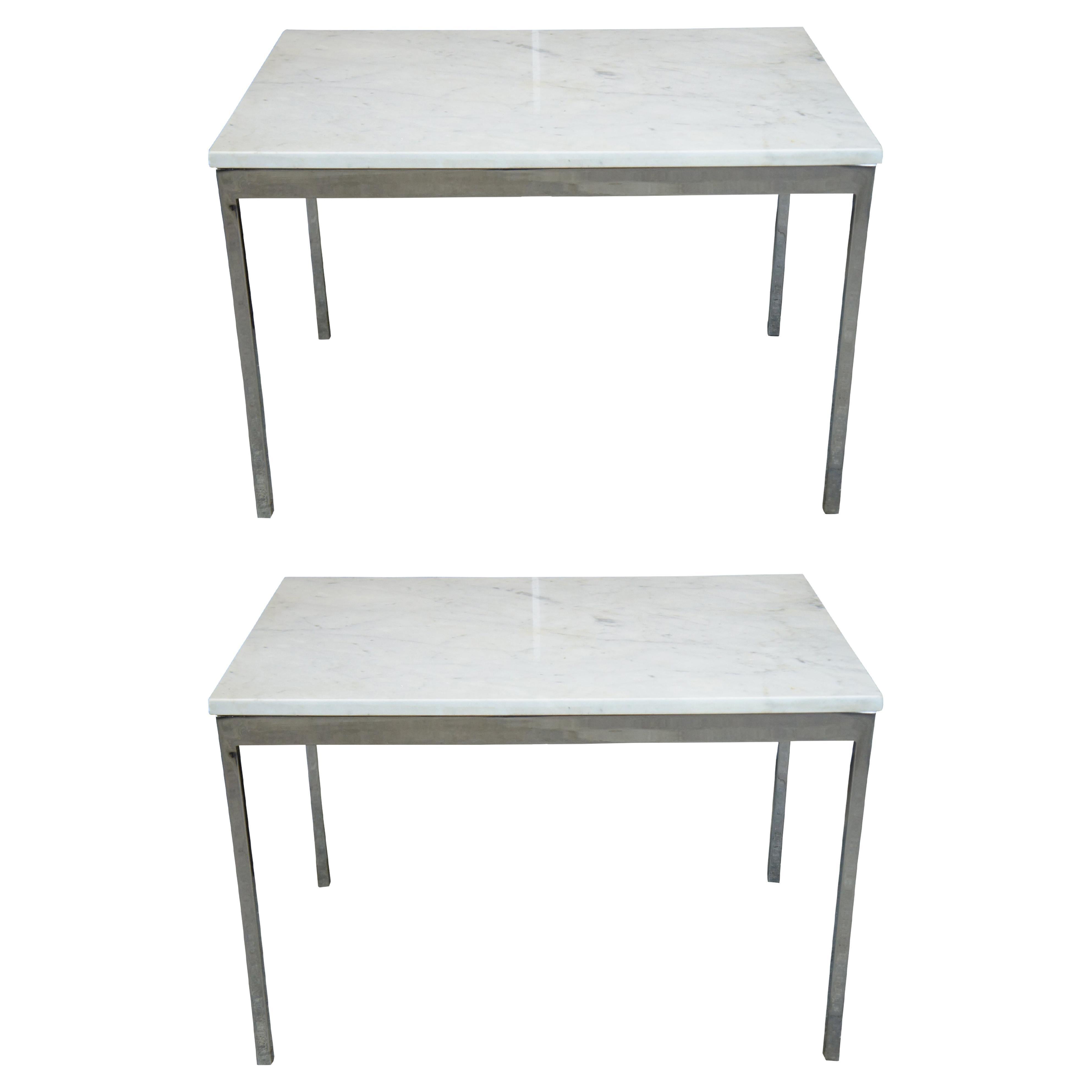 2 Vintage Italian Marble 
Chrome Side End Tables Mid-Century Modern Pair MCM