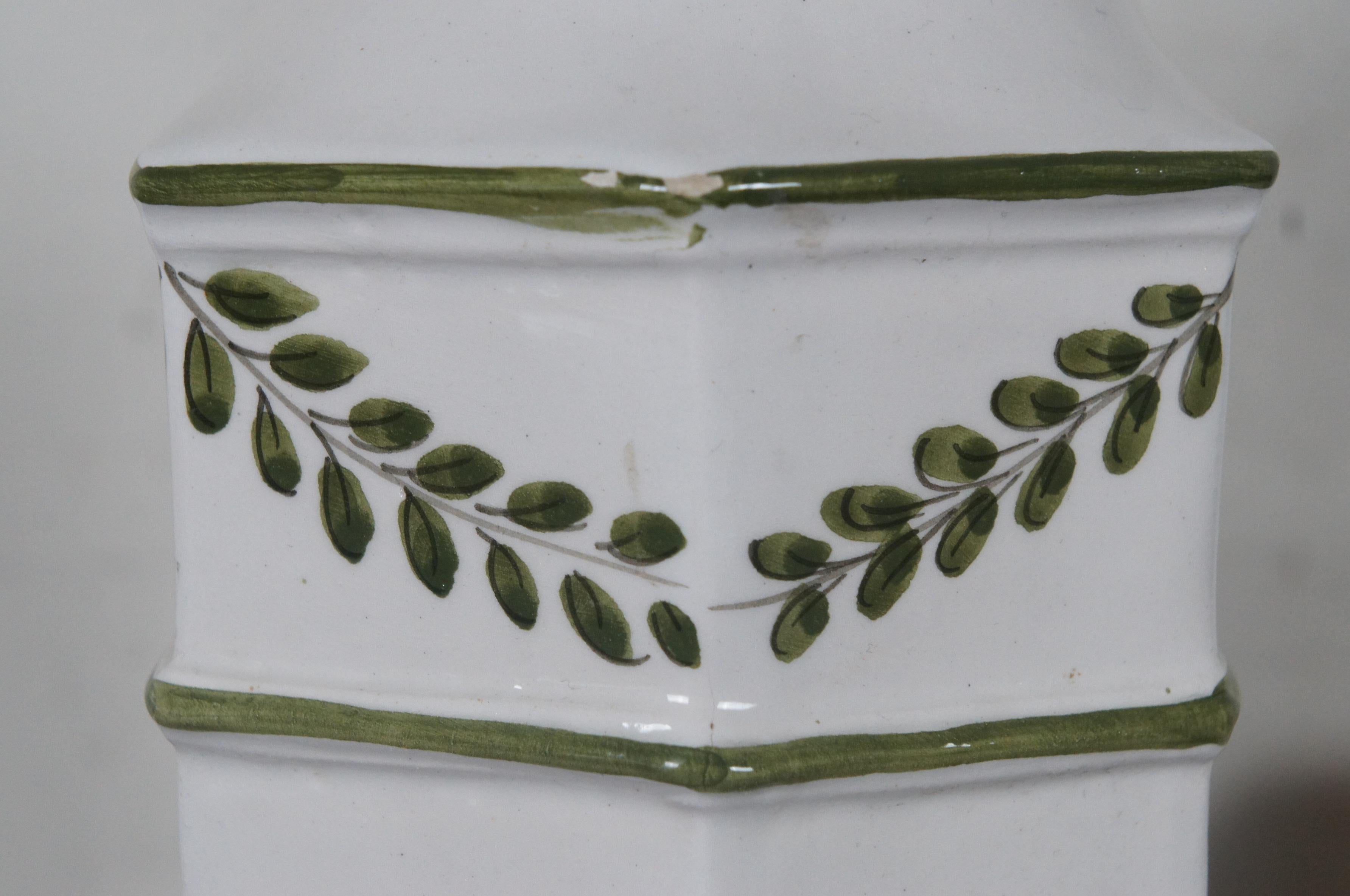 2 Vintage Italian Porcelain Lidded Mantel Jars Vases Pair Green Instruments 7