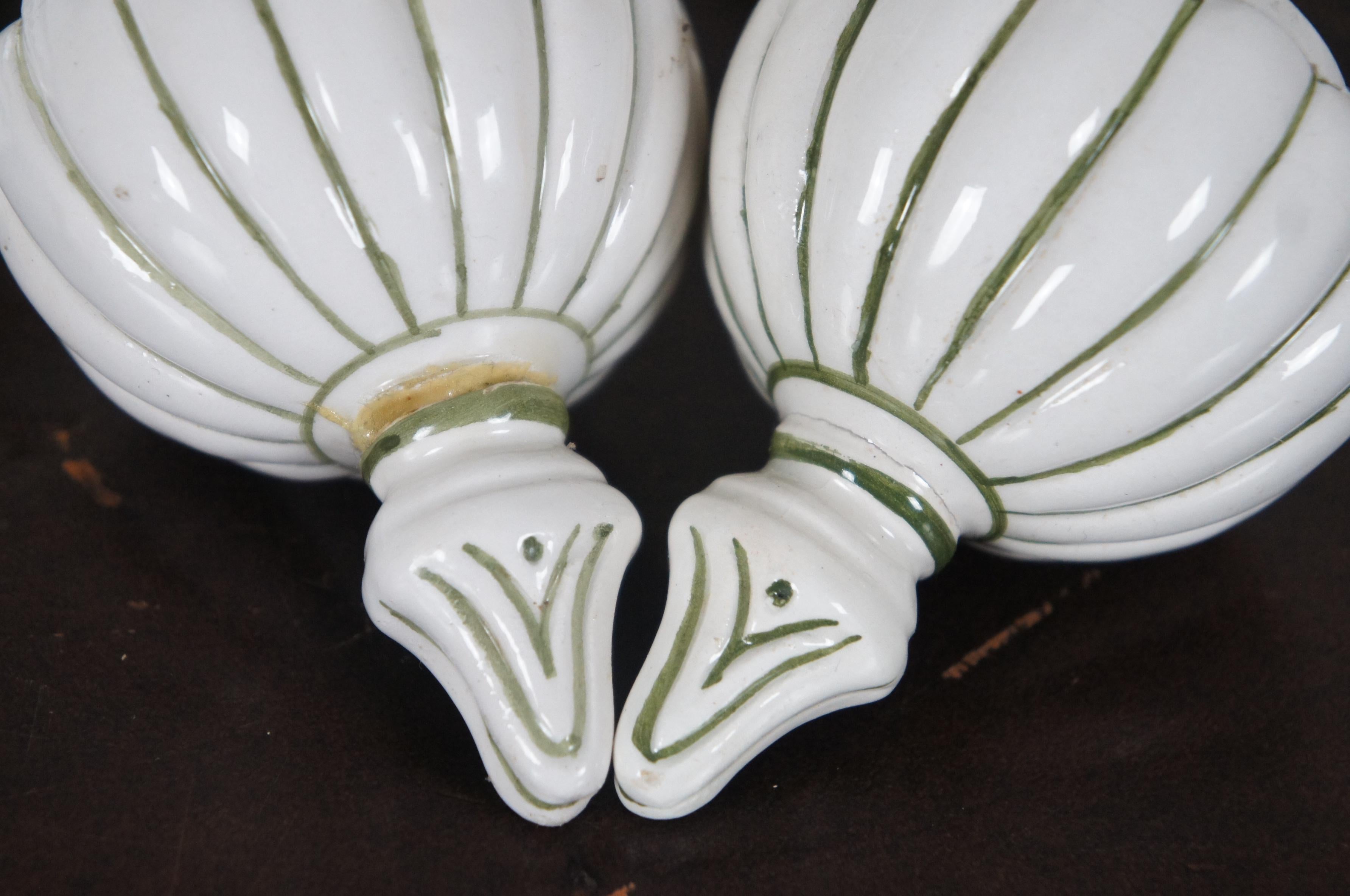 2 Vintage Italian Porcelain Lidded Mantel Jars Vases Pair Green Instruments 4