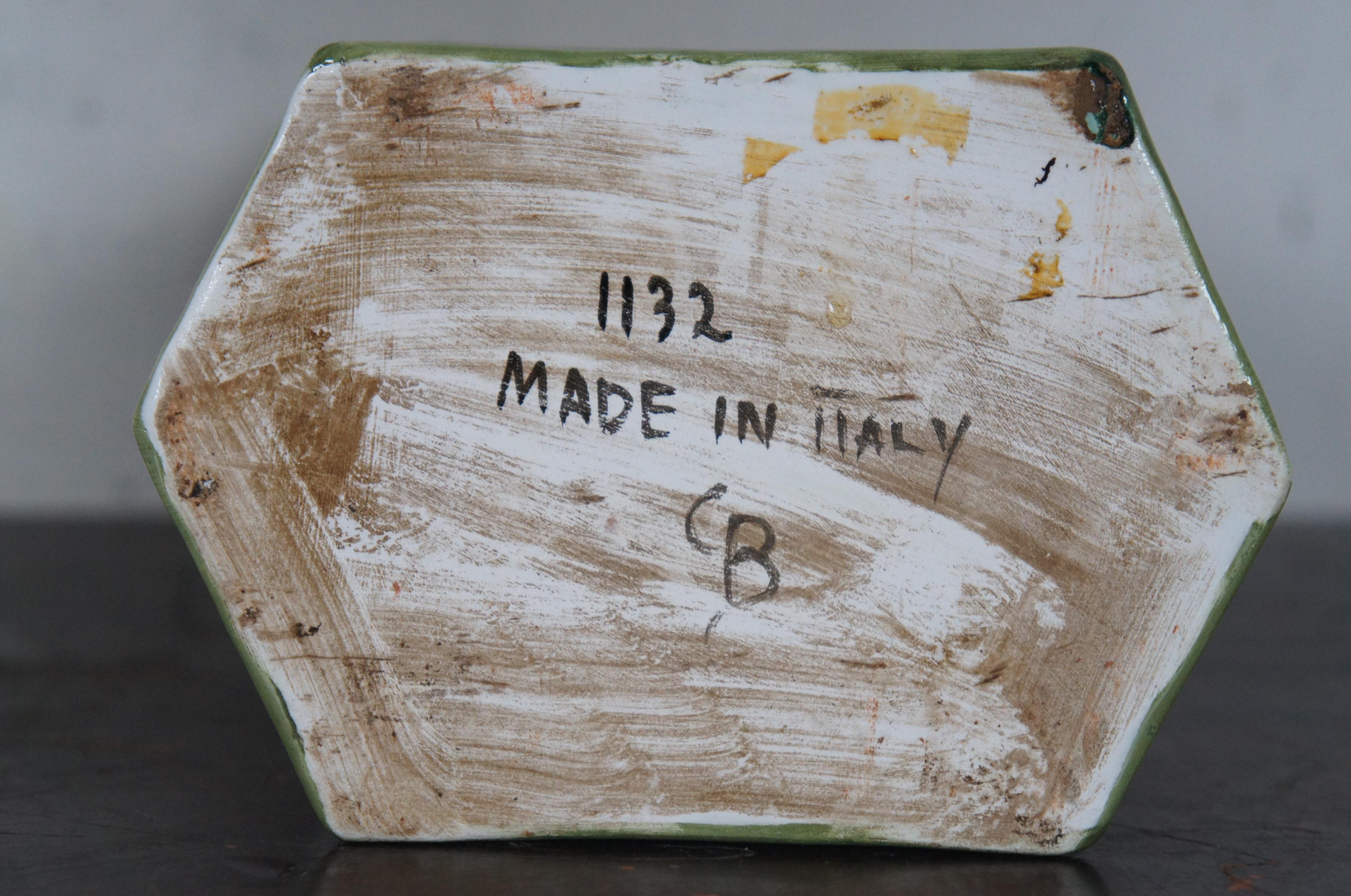 2 Vintage Italian Porcelain Lidded Mantel Jars Vases Pair Green Instruments 5
