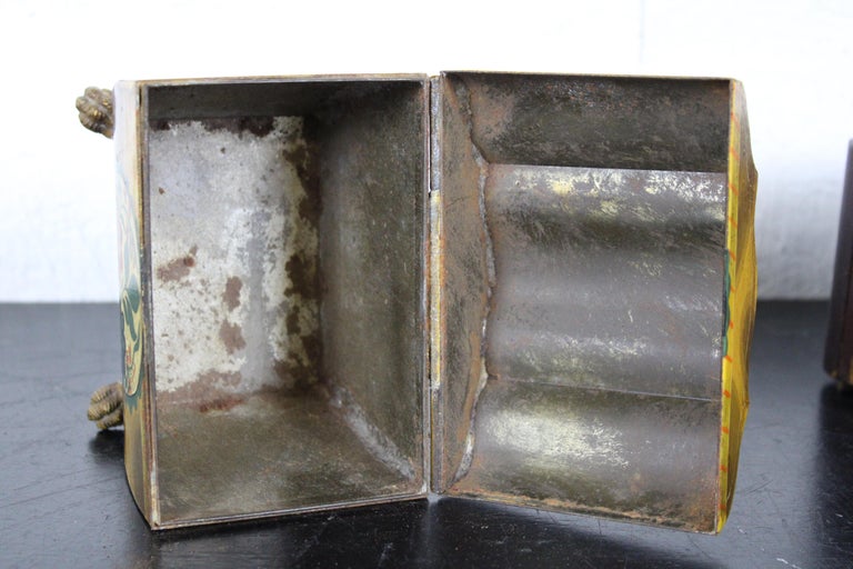 2 Vintage Italian Toleware Painted Metal Tea Caddy Footed Trinket Box ...