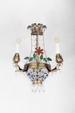 2 vintage italian wall sconces metal tole and glass, Louis XVI-style, Banci