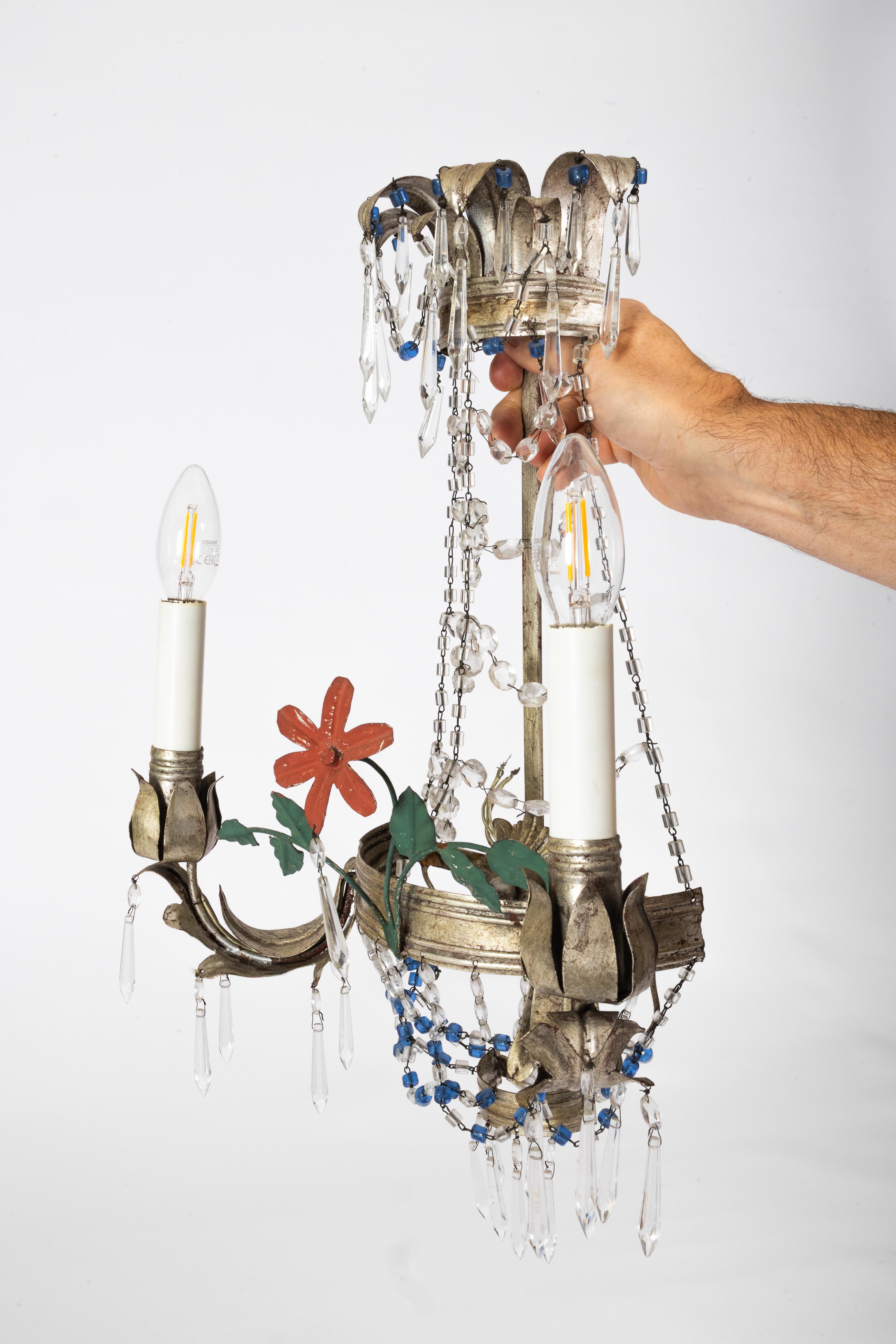 2 appliques d'epoca in metallo e vetro, stile Luigi XVI, Banci In condizioni buone in vendita a Zemst, BE