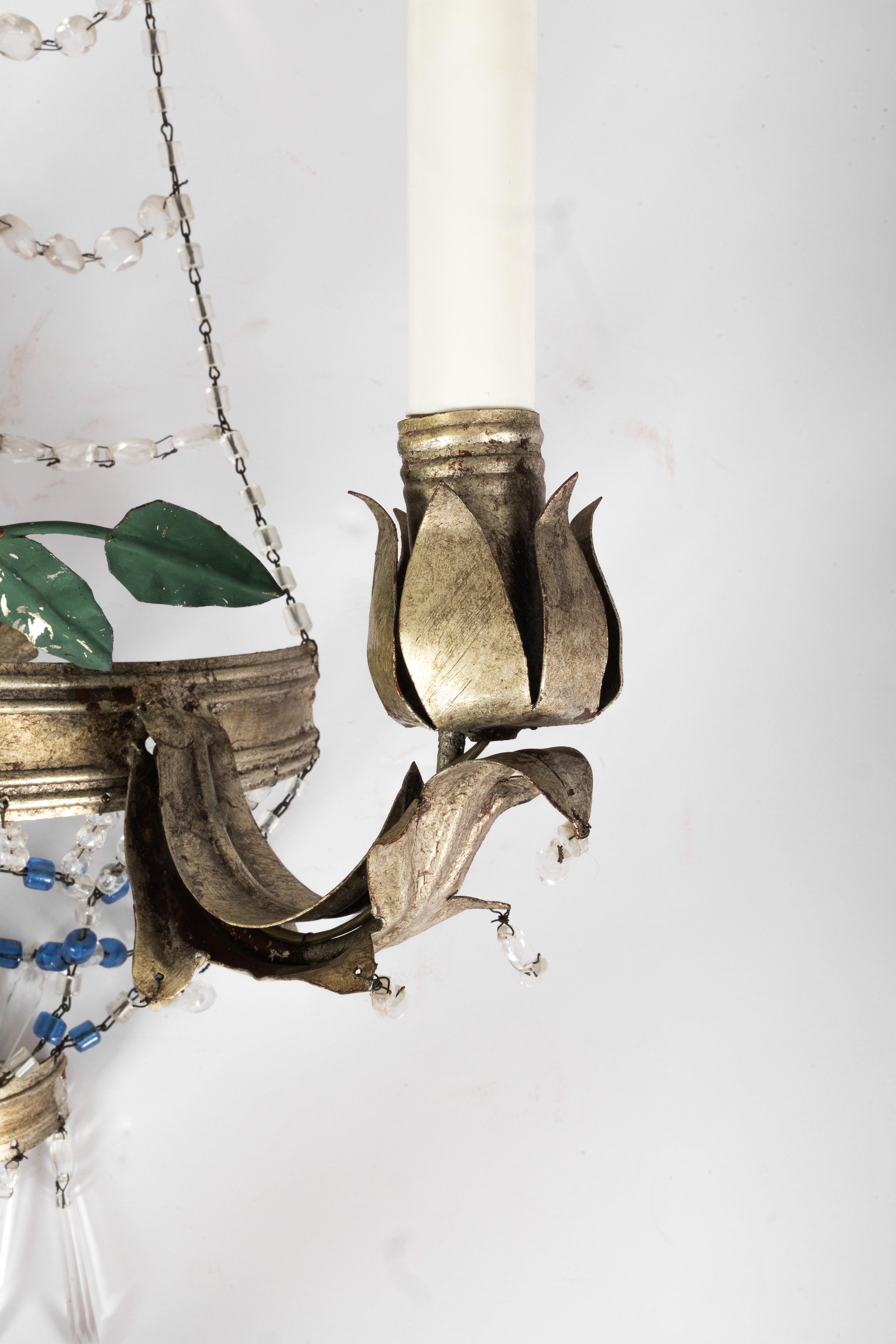 XX secolo 2 appliques d'epoca in metallo e vetro, stile Luigi XVI, Banci in vendita