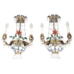 2 vintage italian wall sconces metal tole and glass, Louis XVI-style, Banci