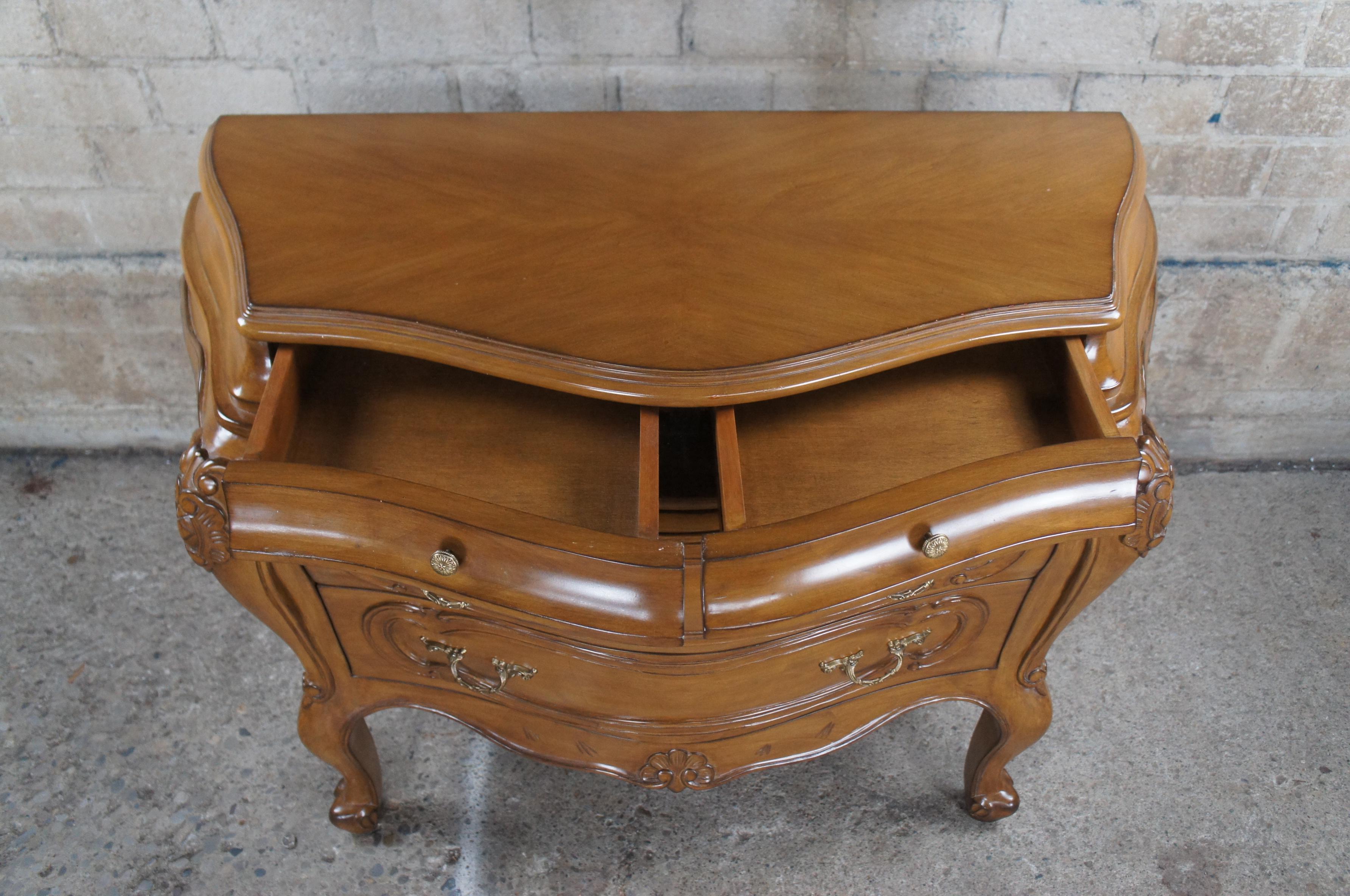 20th Century 2 Vintage Italian Walnut Serpentine Bow Front Bombe Chests Commodes Nightstands For Sale
