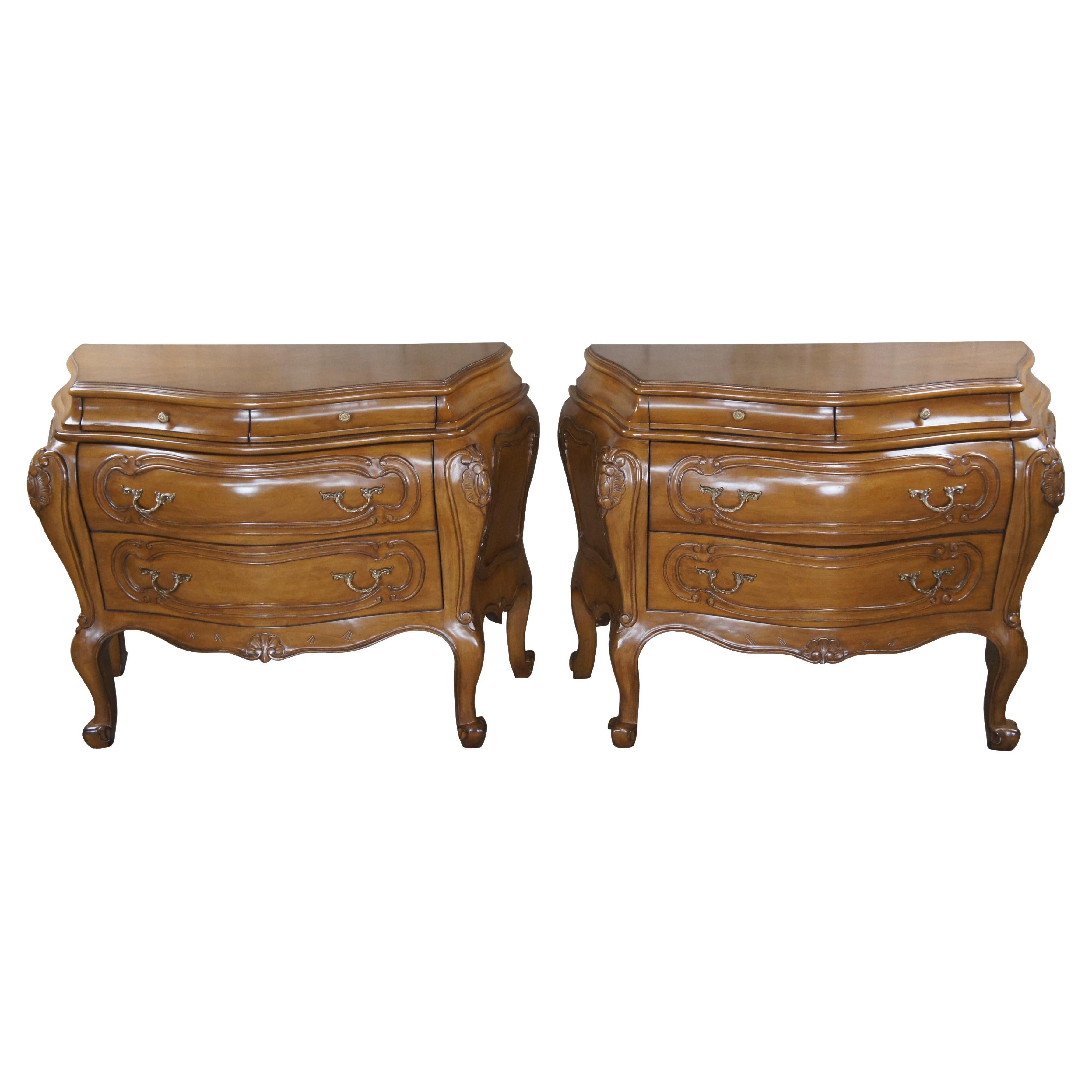 2 Vintage Italian Walnut Serpentine Bow Front Bombe Chests Commodes Nightstands For Sale