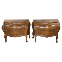 2 Vintage Italian Walnut Serpentine Bow Front Bombe Chests Commodes Nightstands