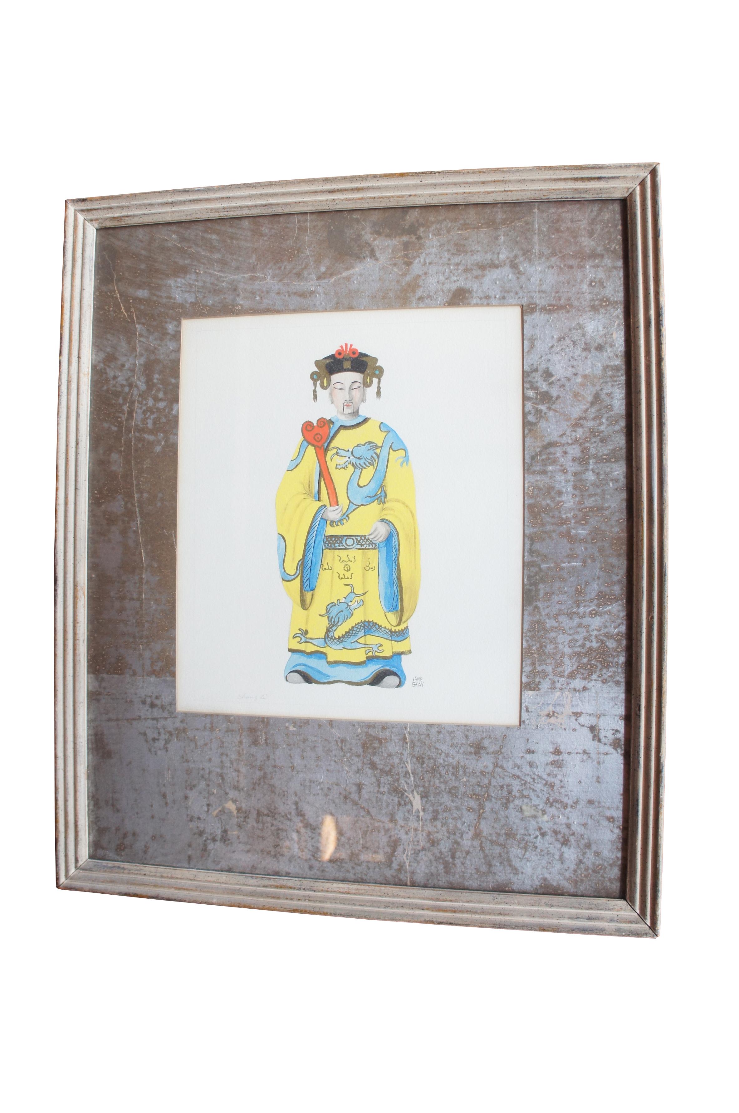 Pair of two vintage Jane Gray watercolor portrait paintings of Kuan Yin and Chung Li. 

Provenance:
Estate of J. Frederic Gagel, owner of multiple Thoroughbred race horses that competed in the Narragansett Special and Kentucky Derby. Their family