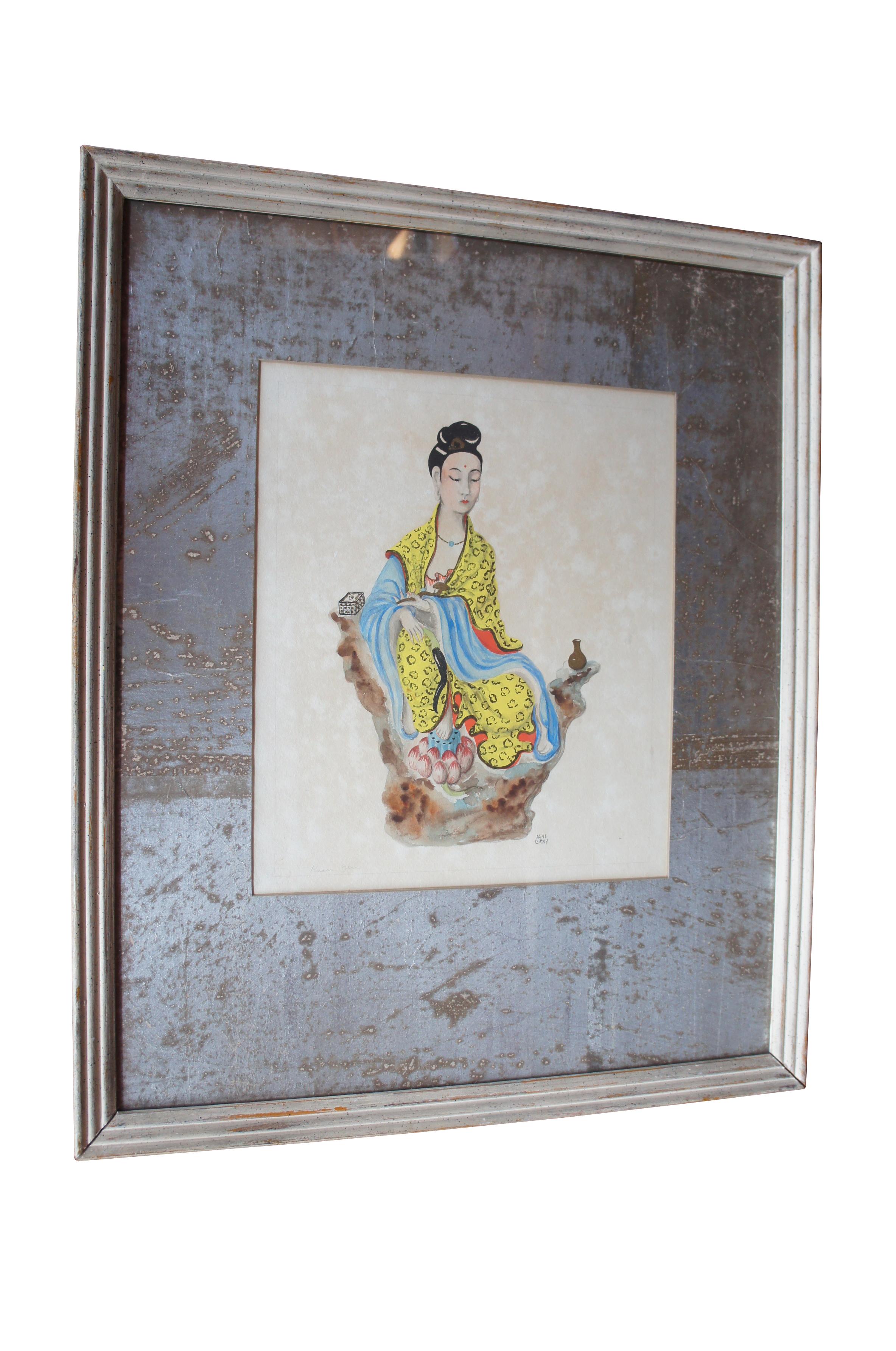 2 Vintage Jane Gray Chinesisch Kuan Yen & Chung Li Aquarell Portrait Gemälde 24 (Chinoiserie) im Angebot