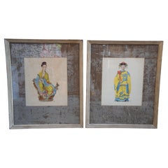 2 Vintage Jane Gray Chinesisch Kuan Yen & Chung Li Aquarell Portrait Gemälde 24