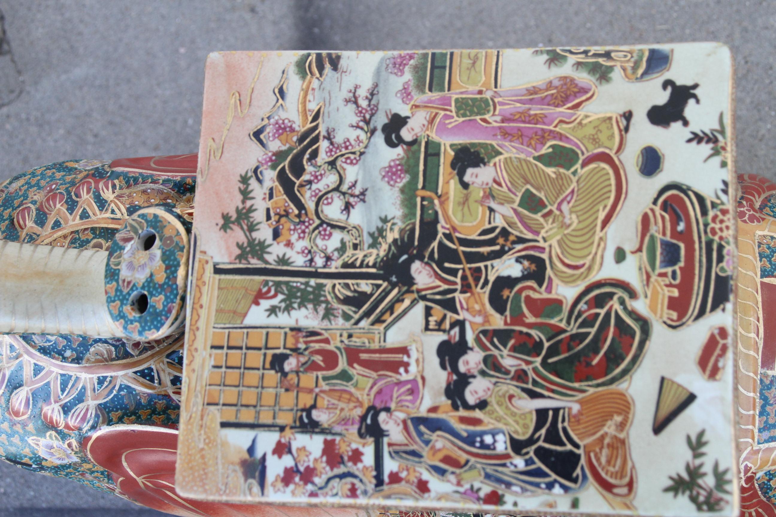 2 tabourets de jardin japonais vintage en céramique Satsuma en vente 2