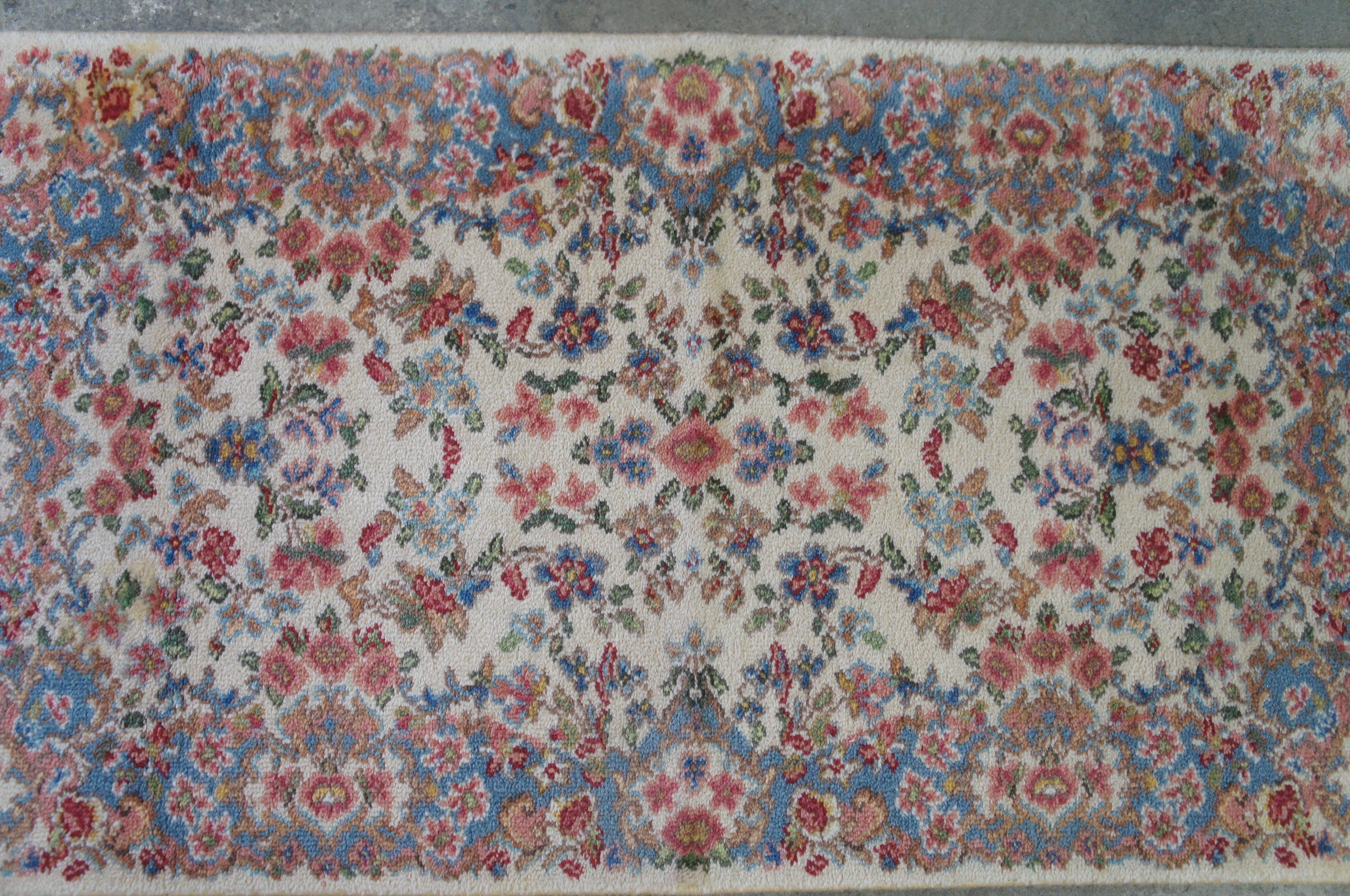 20th Century 2 Vintage Karastan Ivory Kirman Wool Area Rugs Carpets Mats #788
