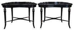 2 Vintage Karges Black lacquer Regency Chinoiserie Butterfly Tea Tray Tables 30"