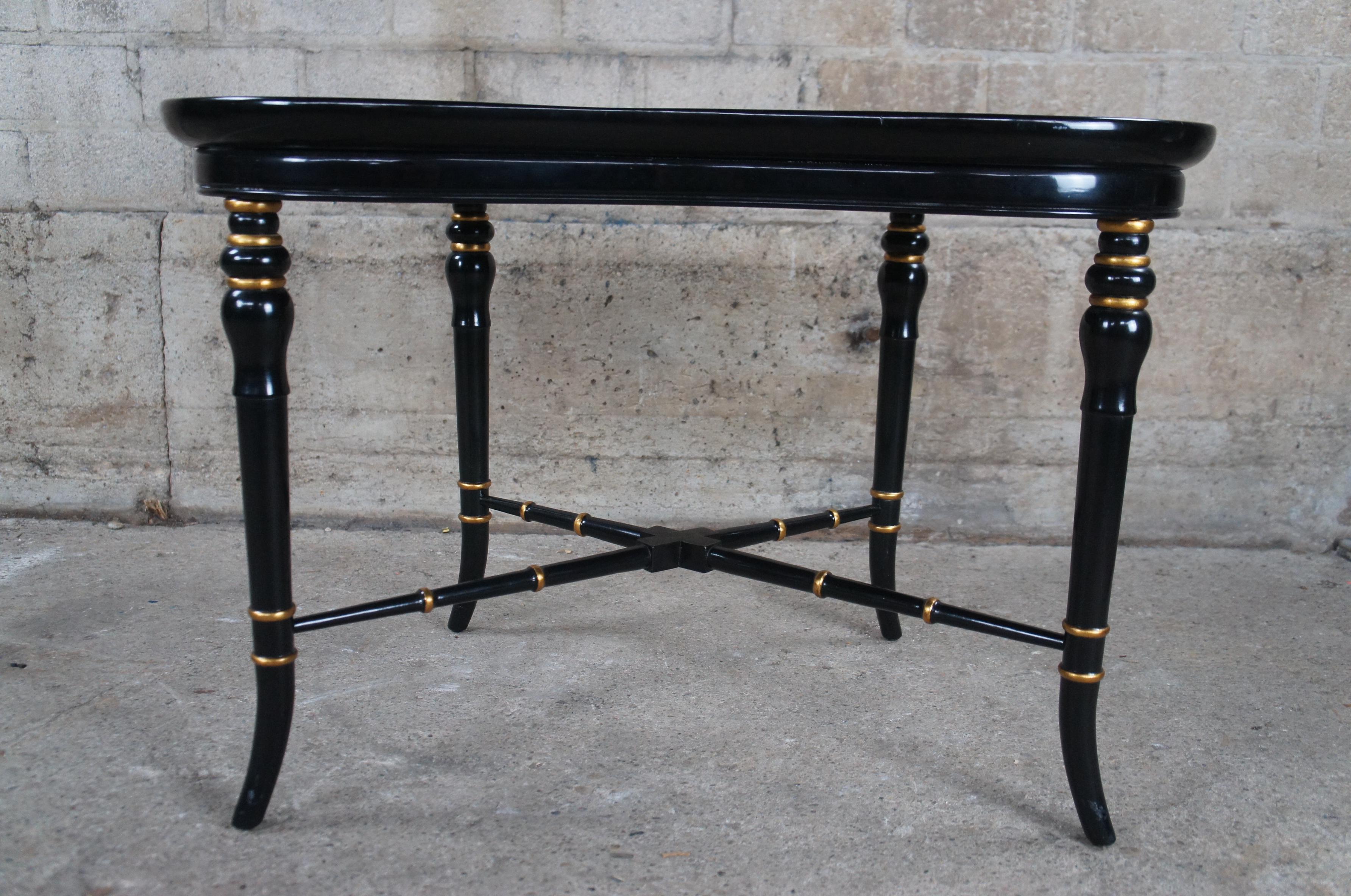 2 Vintage Karges Black lacquer Regency Chinoiserie Butterfly Tea Tray Tables 30