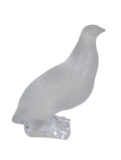 2 Vintage Lalique France Crystal Partridge Quail Bird Figurines 7"
