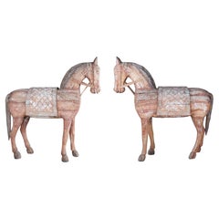 2 esculturas ecuestres vintage de madera tallada a tamaño natural de 76" de caballo