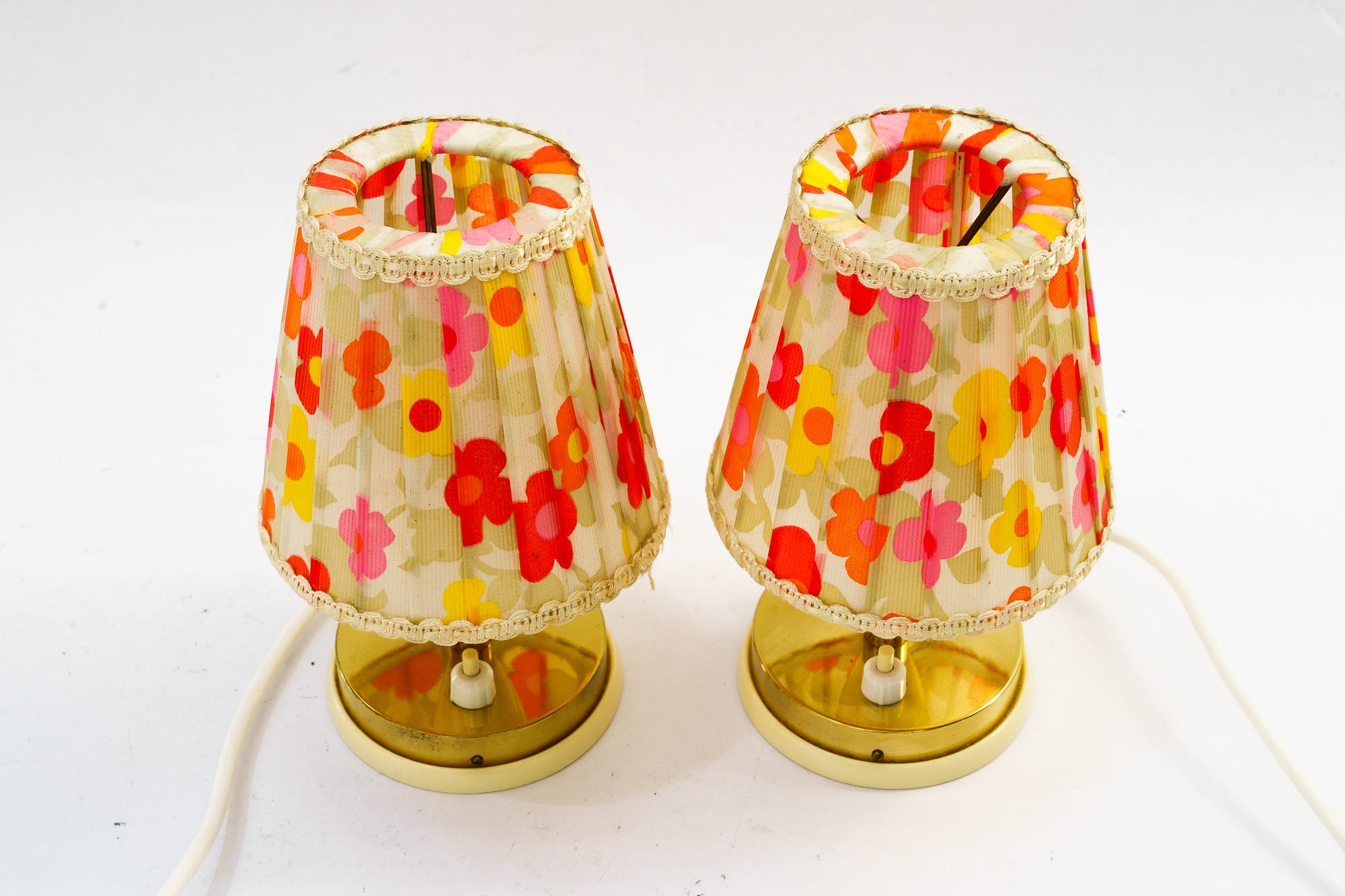 Mid-Century Modern 2 vintage lucite table lamps with original fabric shades vienna around 1960s