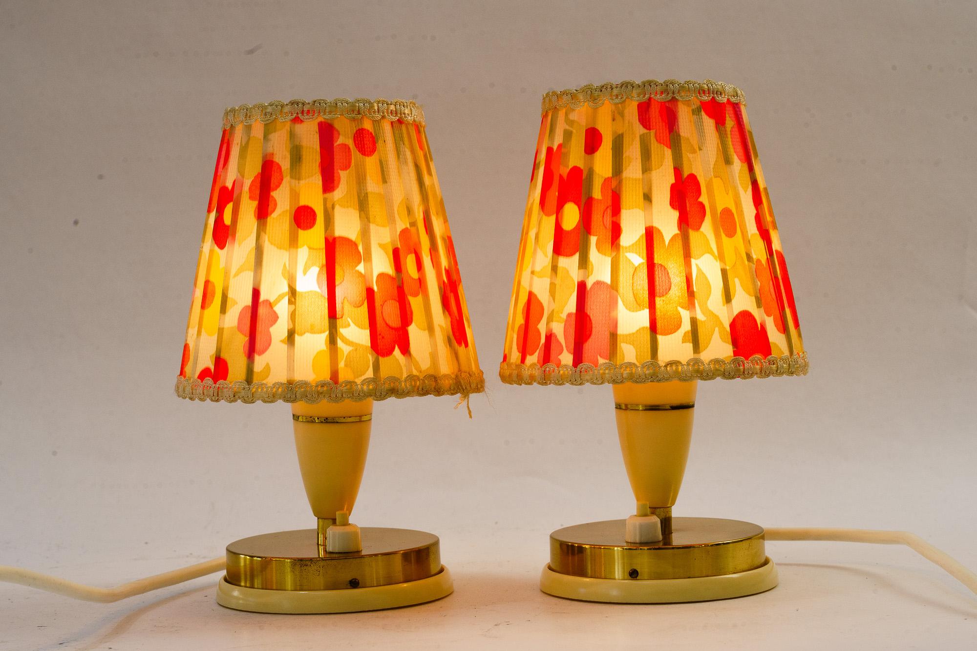Mid-20th Century 2 vintage lucite table lamps with original fabric shades vienna around 1960s