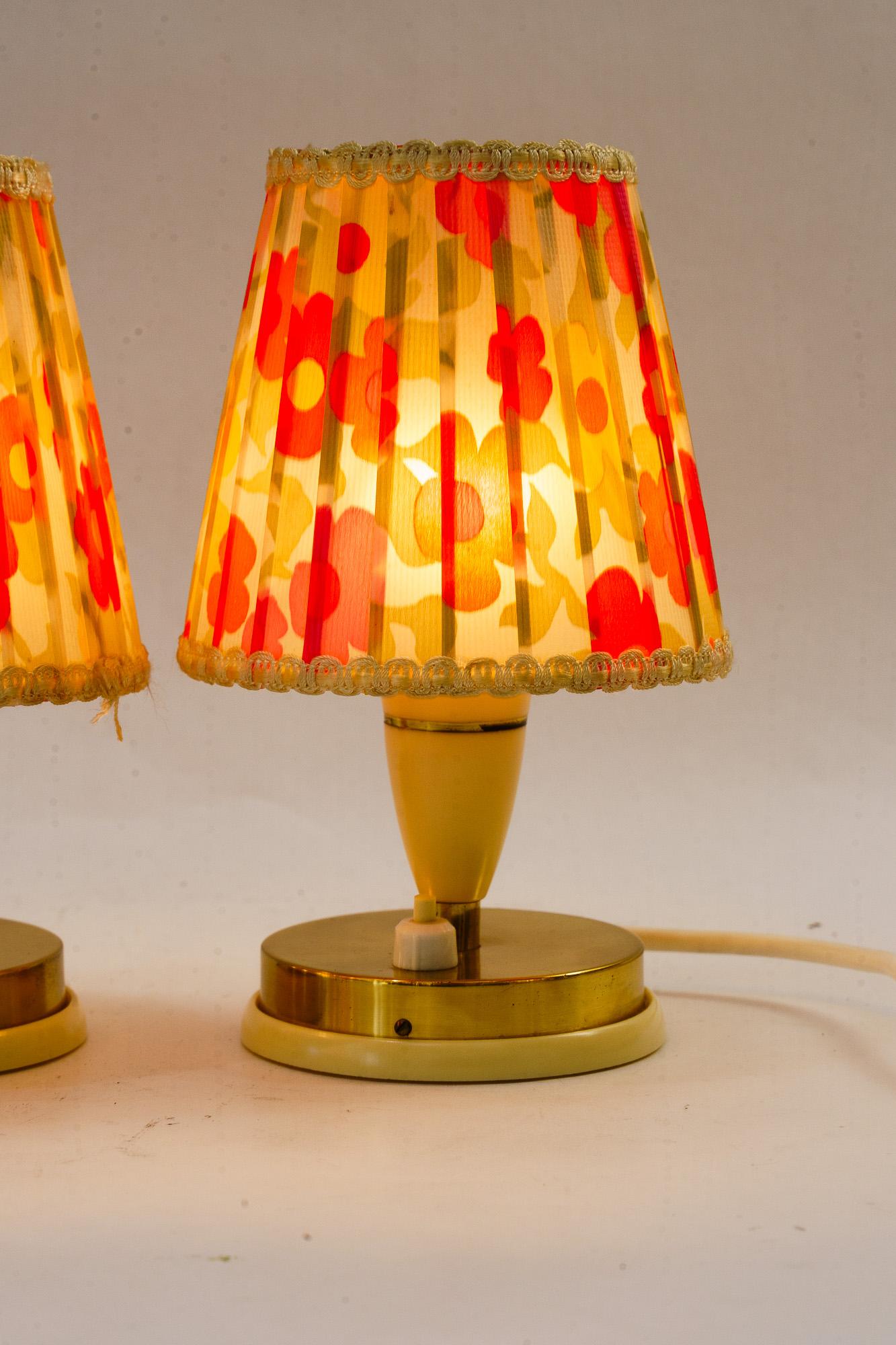 Fabric 2 vintage lucite table lamps with original fabric shades vienna around 1960s