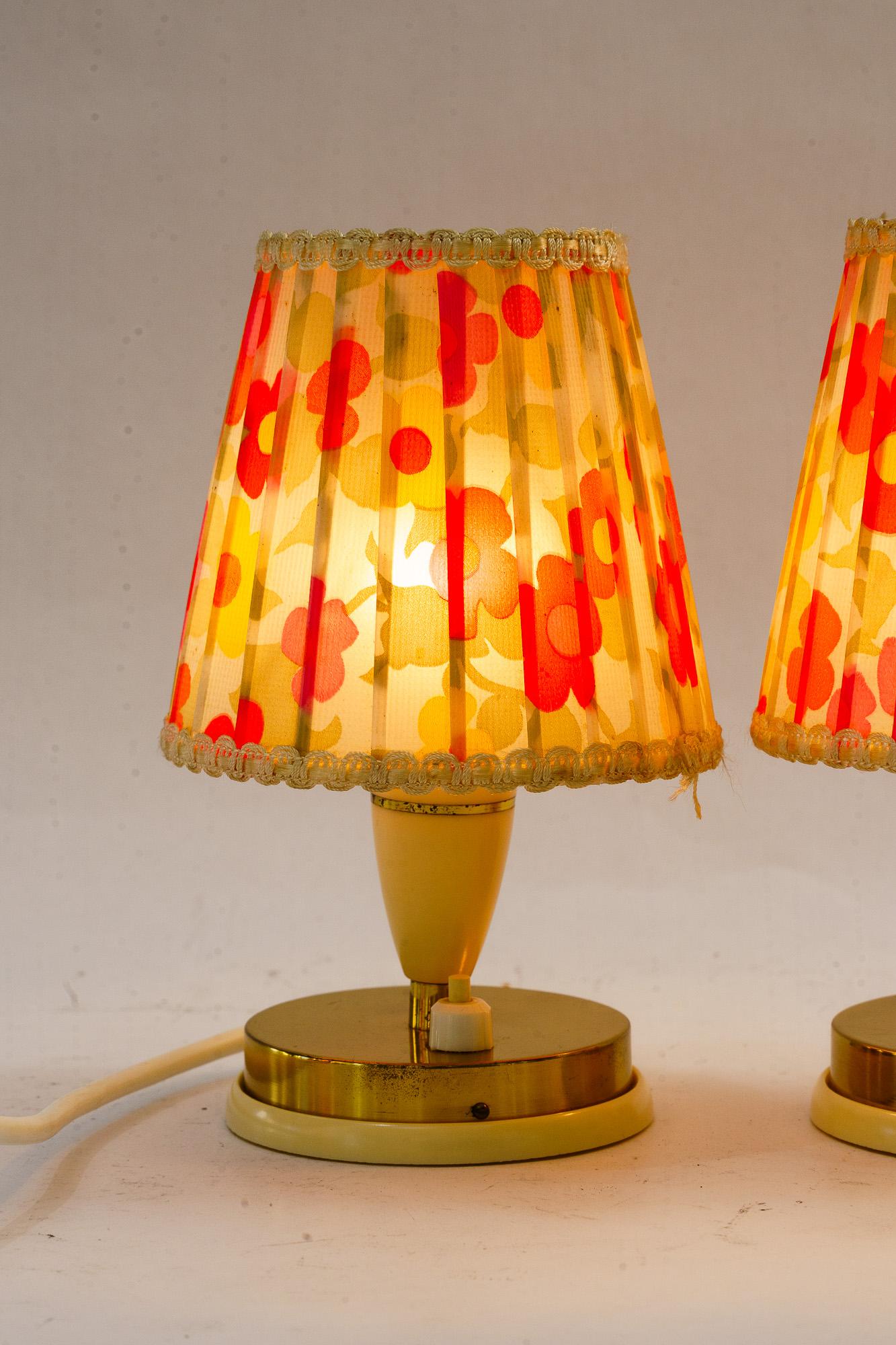 2 vintage lucite table lamps with original fabric shades vienna around 1960s 1