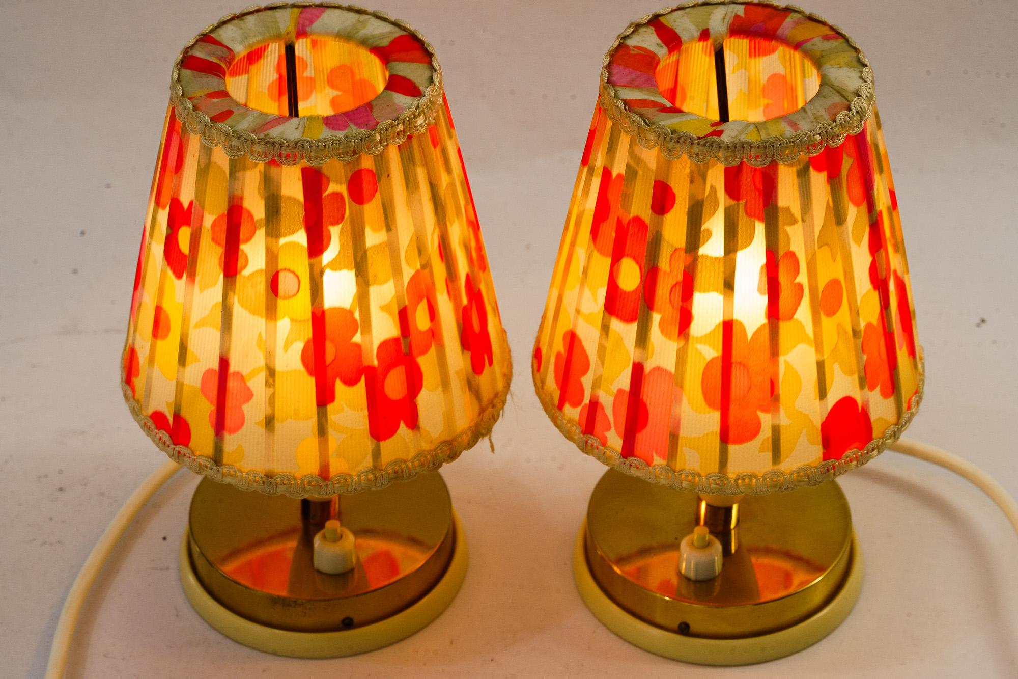 2 vintage lucite table lamps with original fabric shades vienna around 1960s 2