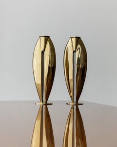 2 Vintage Massive Brass Candle Holders Art Deco Design 1970s