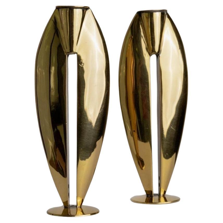 2 Portavelas Vintage de latón macizo Diseño Art Déco Años 70