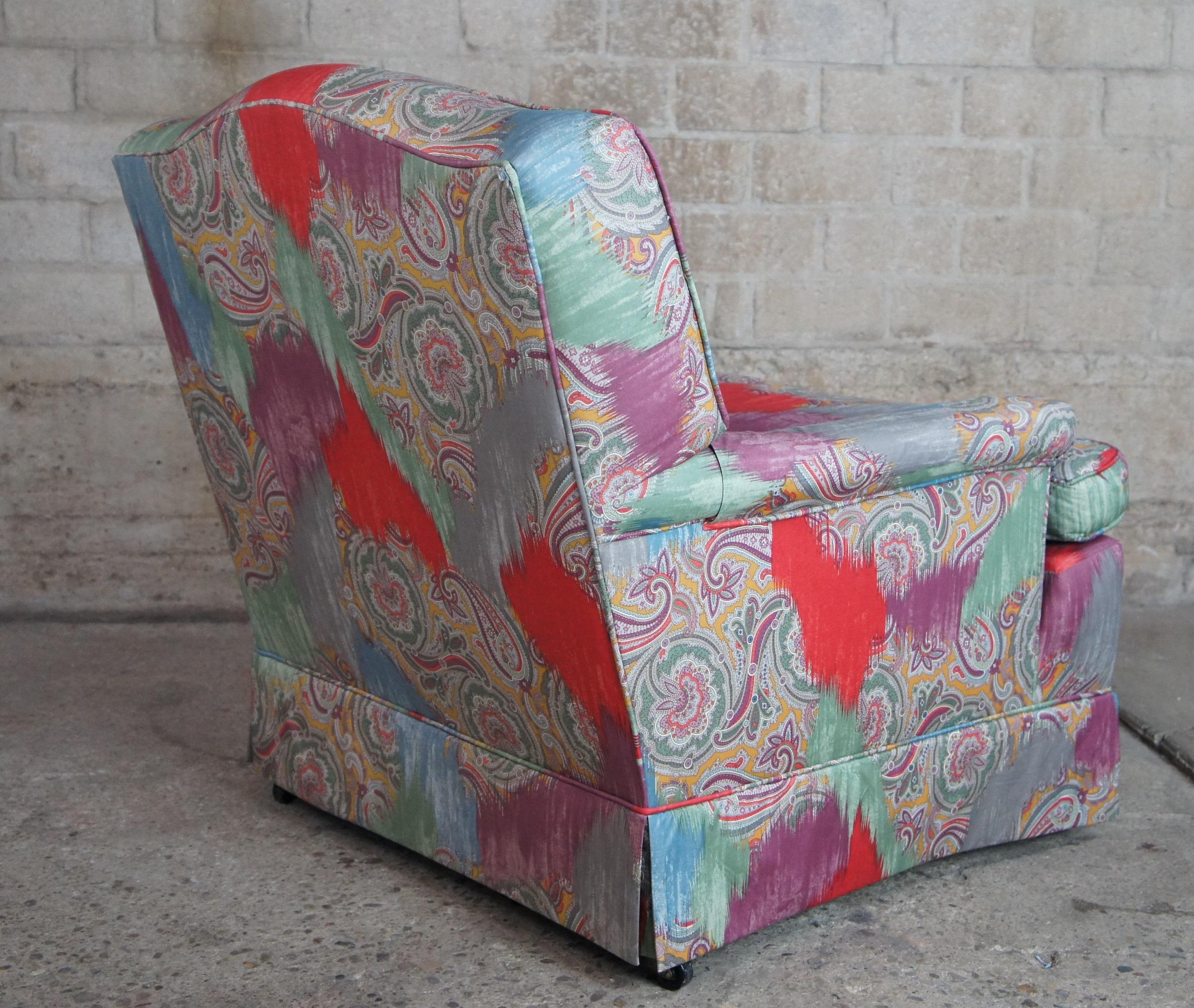 Mid-Century Modern 2 Vintage Mid Century Paisley Upholstered Club Arm Chairs Lounge Reading Accent