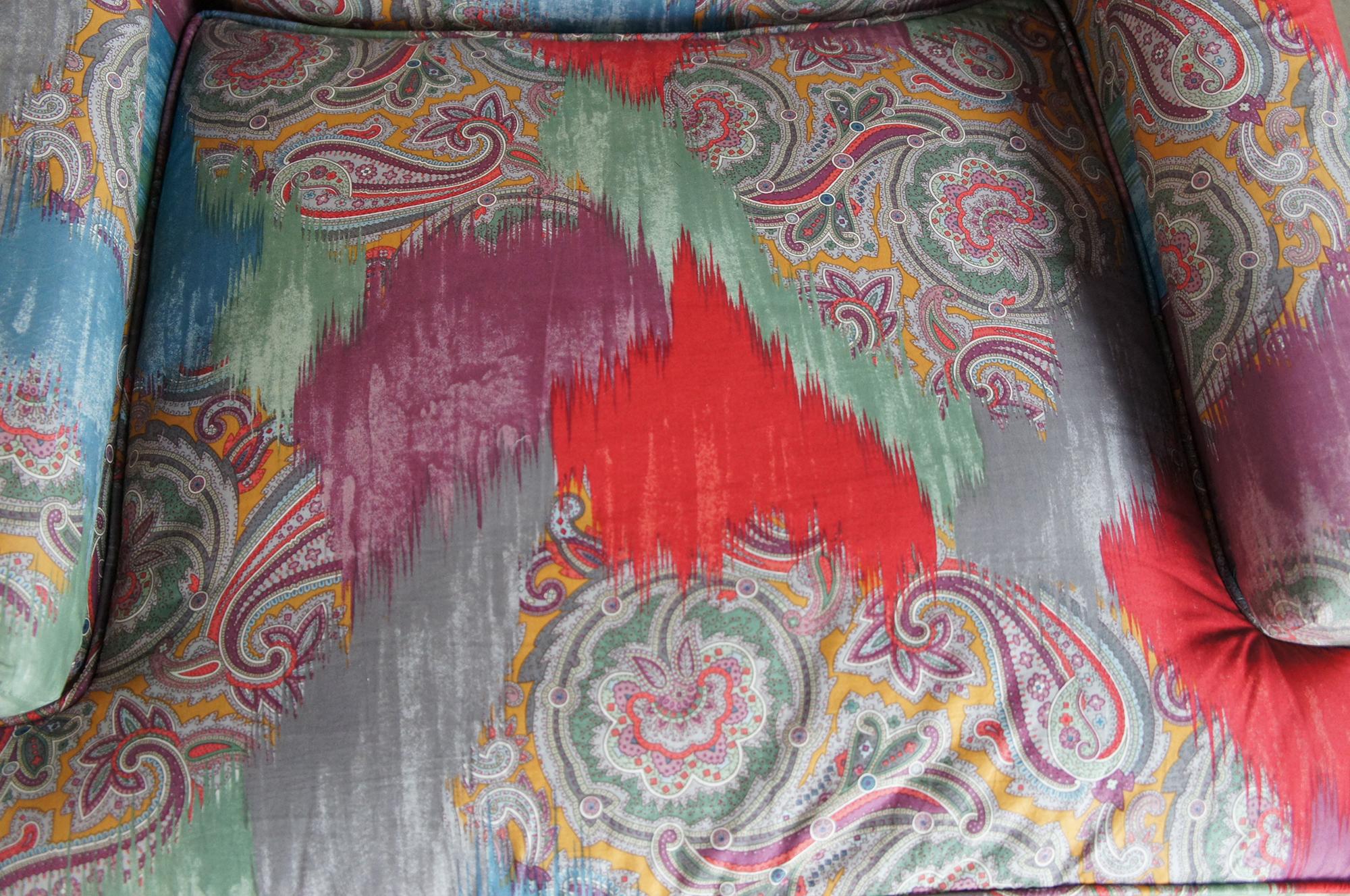 20th Century 2 Vintage Mid Century Paisley Upholstered Club Arm Chairs Lounge Reading Accent