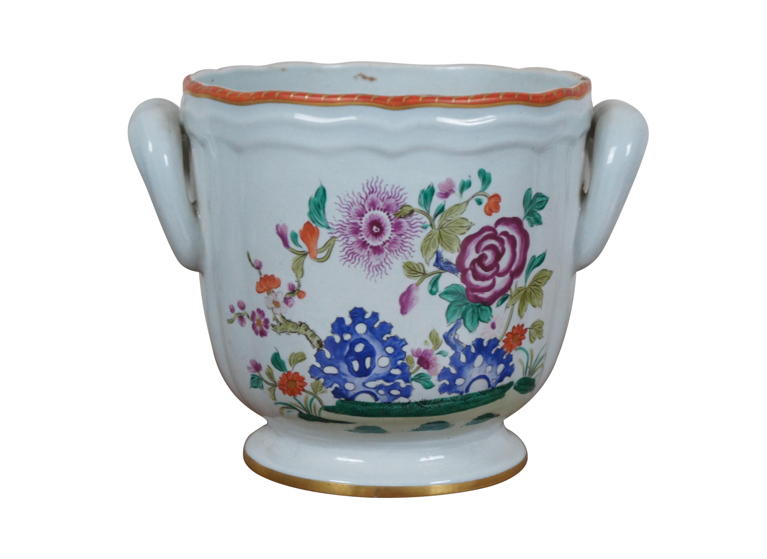 Exportation chinoise 2 Vintage Mottahedeh Lowestoft Reproduction Cachepot Vase Planters 8 po. en vente