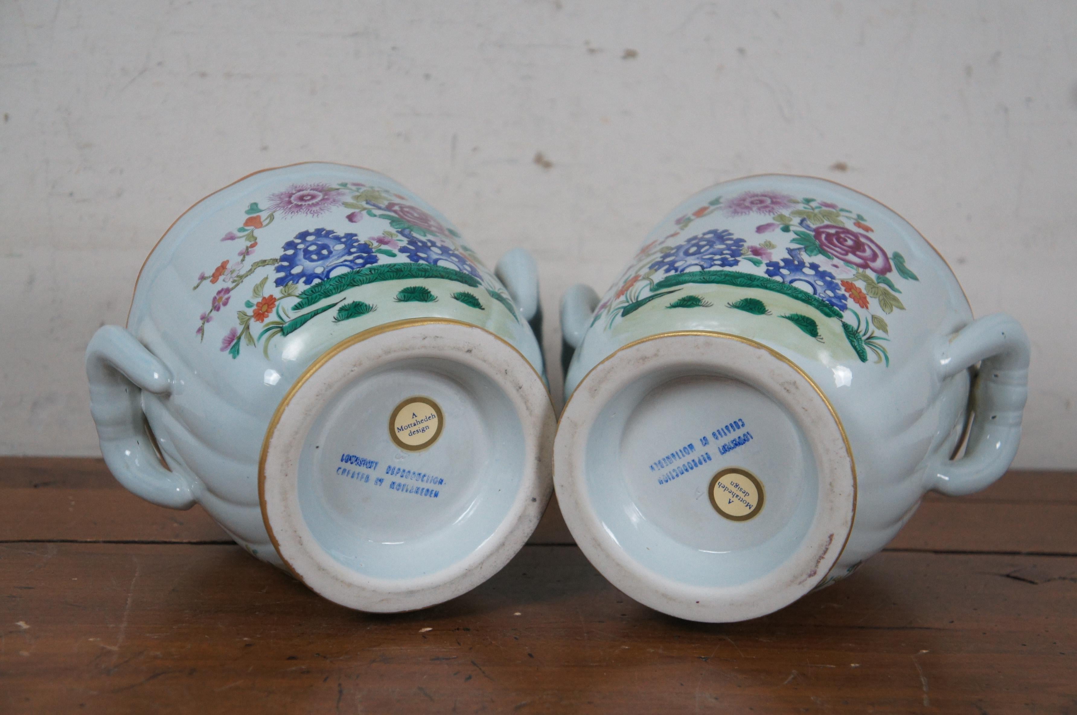 Porcelain 2 Vintage Mottahedeh Lowestoft Reproduction Cachepot Vase Planters 8