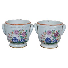 2 Vintage Mottahedeh Lowestoft Reproduction Cachepot Vase Planters 8"