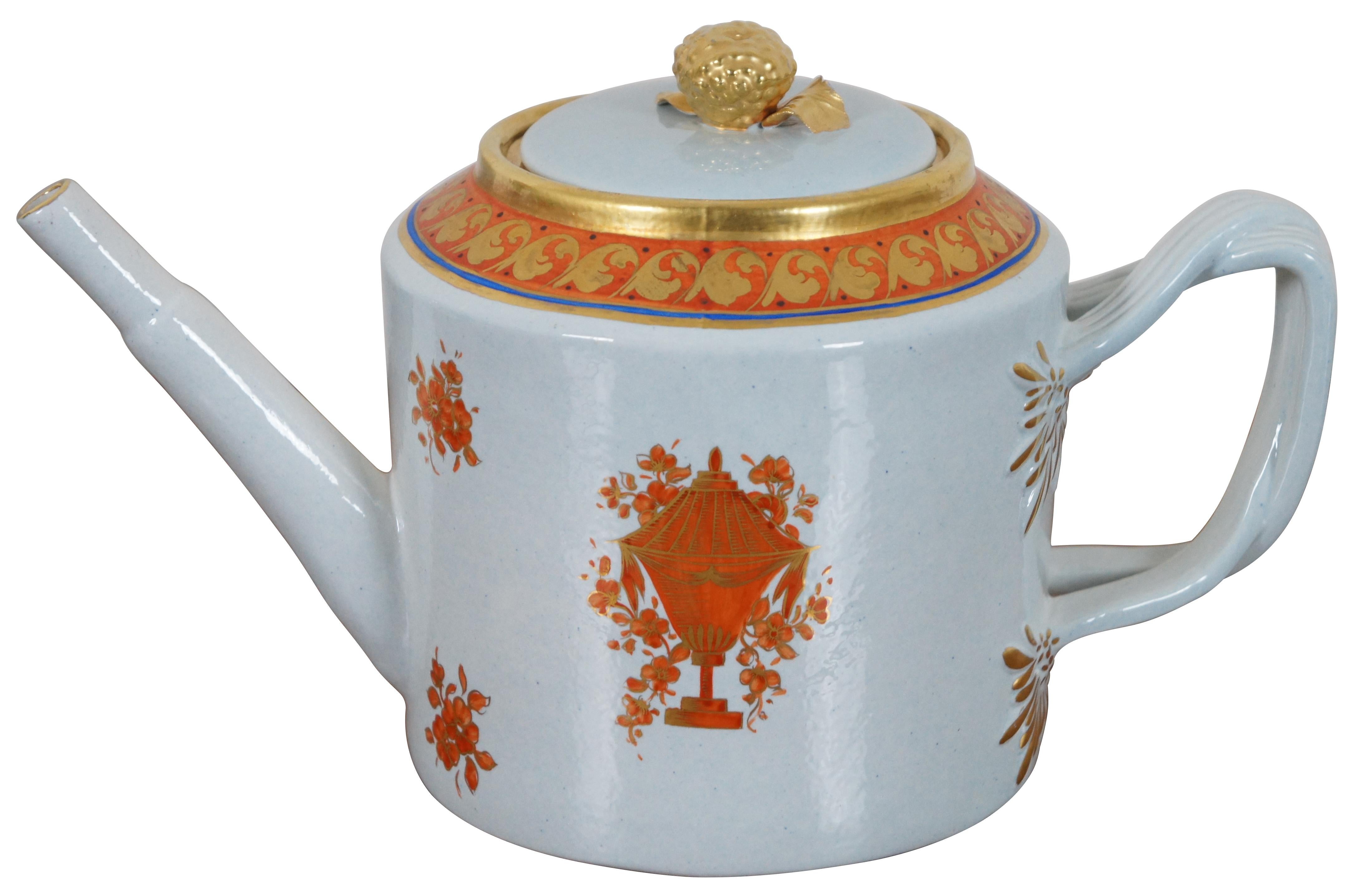 Neoclassical 2 Vintage Mottahedeh Lowestoft Reproduction Porcelain Teapot Cachepot
