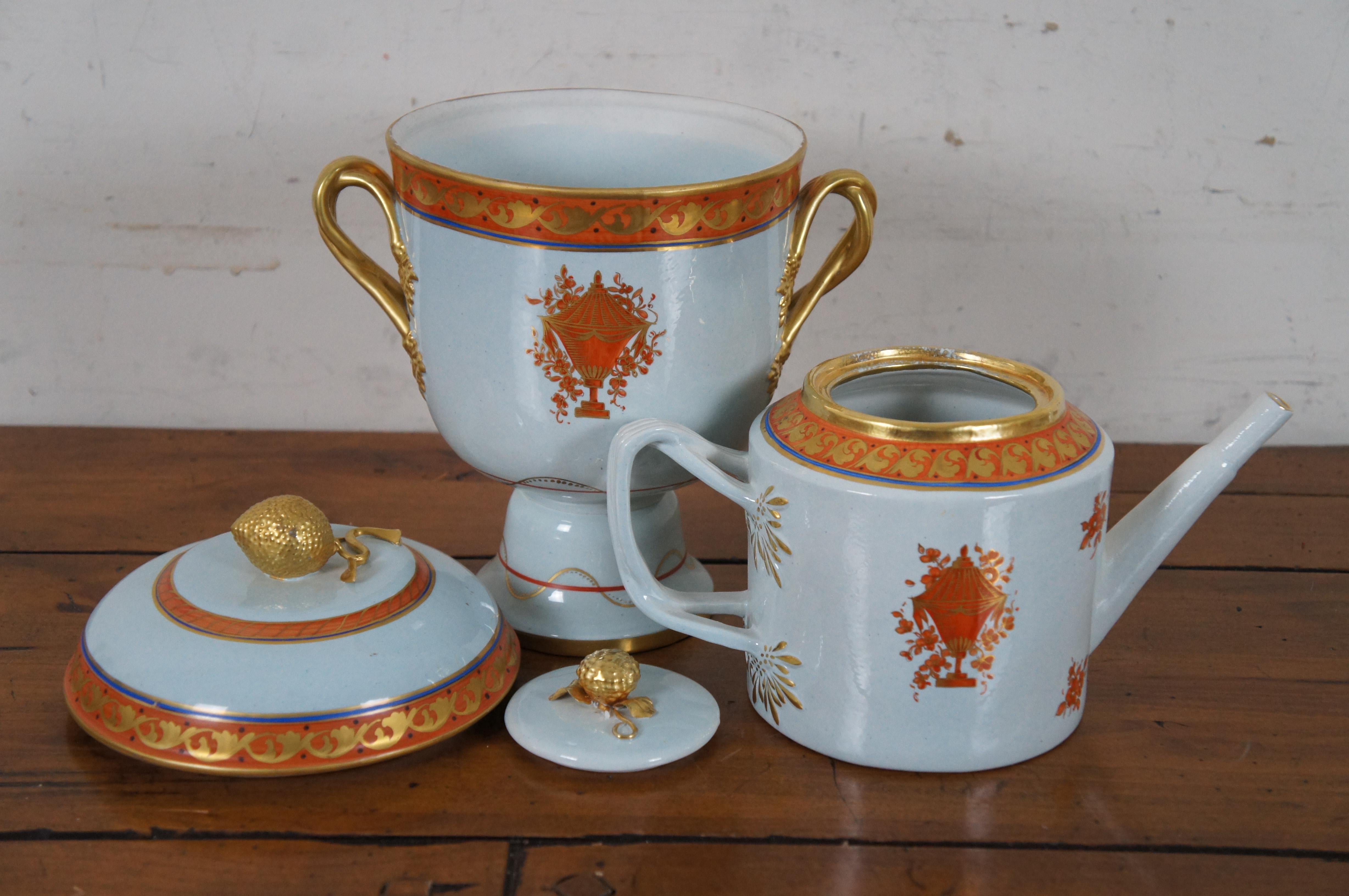 20th Century 2 Vintage Mottahedeh Lowestoft Reproduction Porcelain Teapot Cachepot
