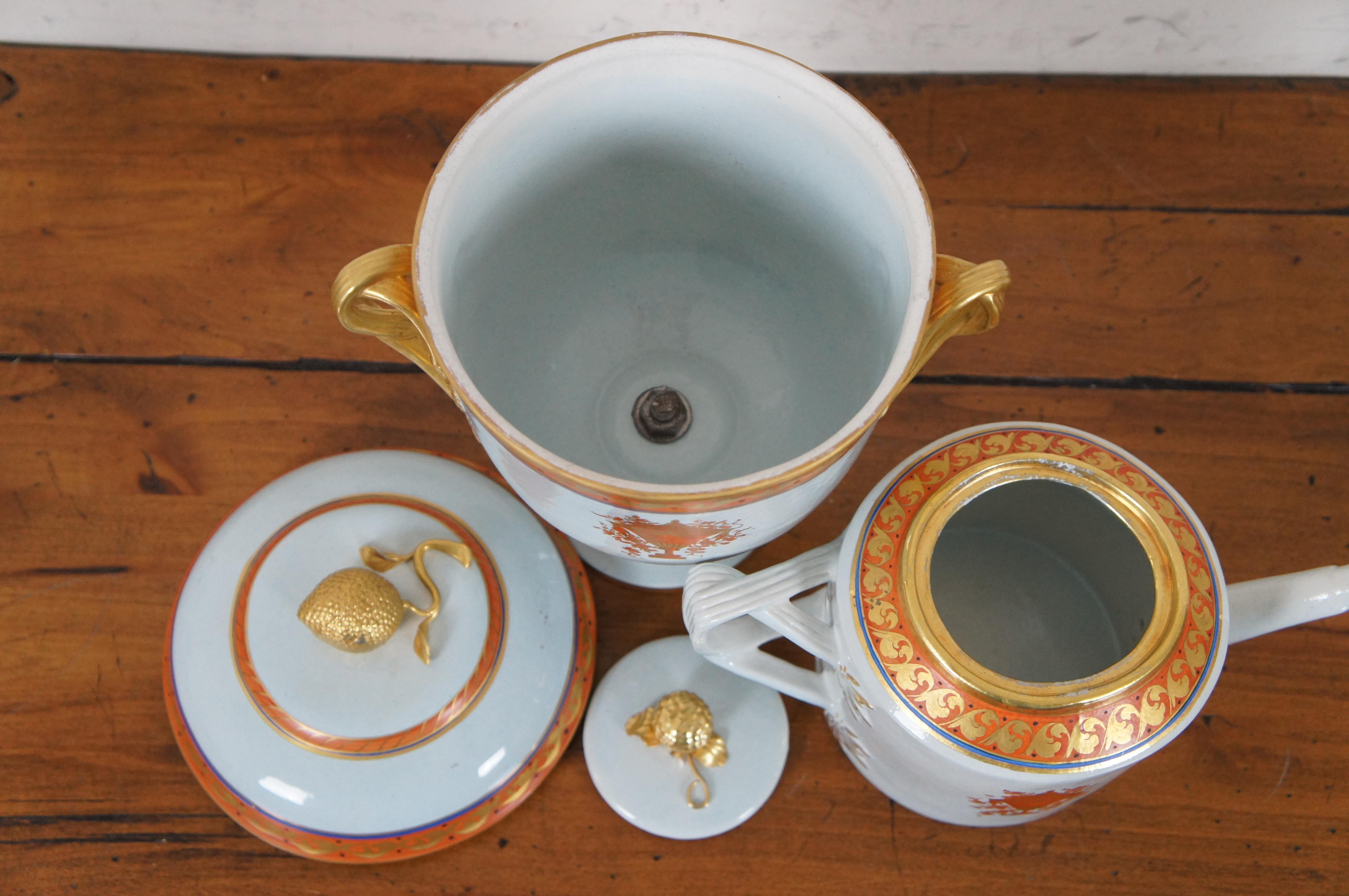 2 Vintage Mottahedeh Lowestoft Reproduction Porcelain Teapot Cachepot 1
