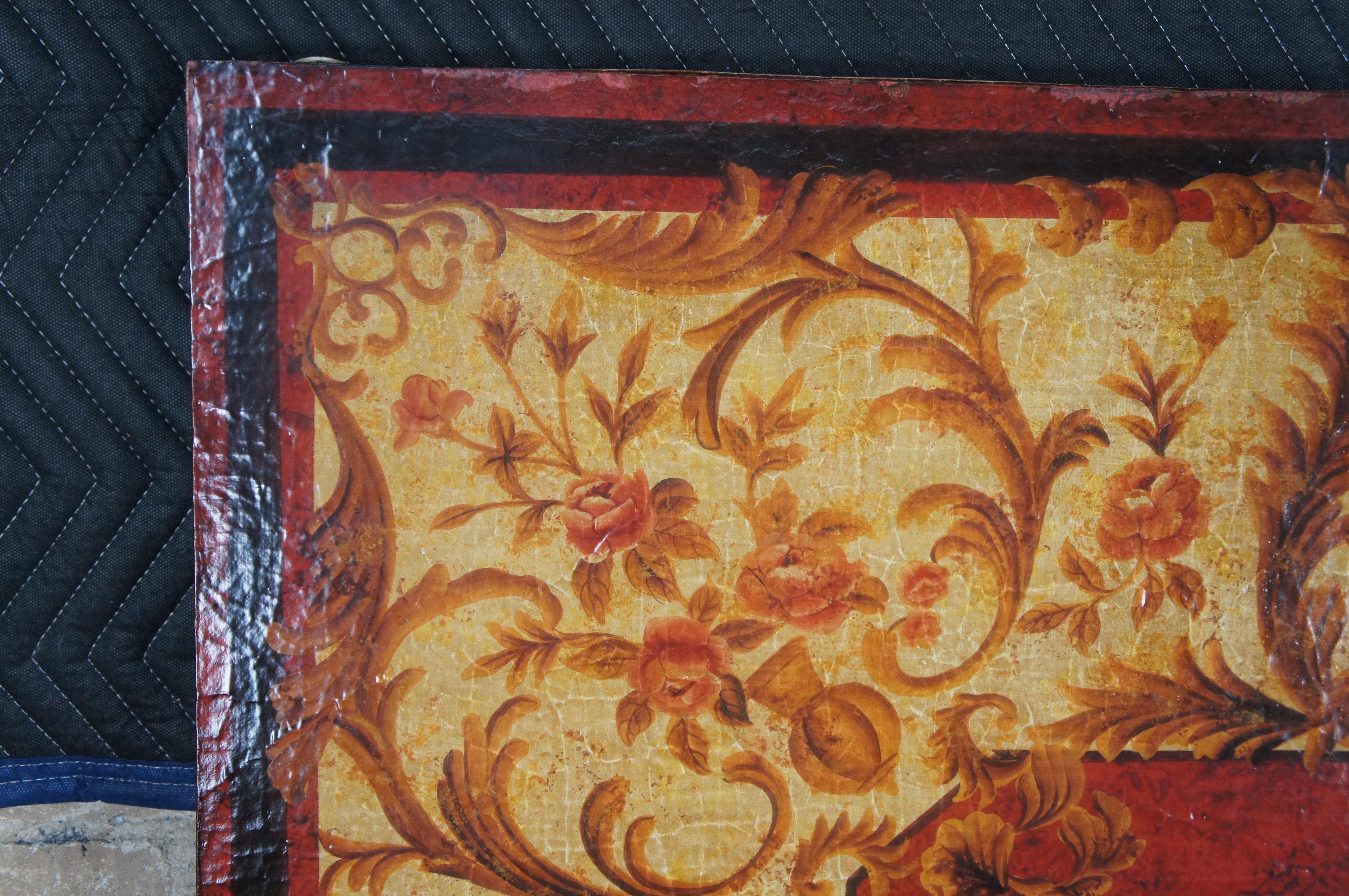 2 Vintage Oriental Red Lacquer Hanging Panels Pineapple Urn Flowers 48 x 60