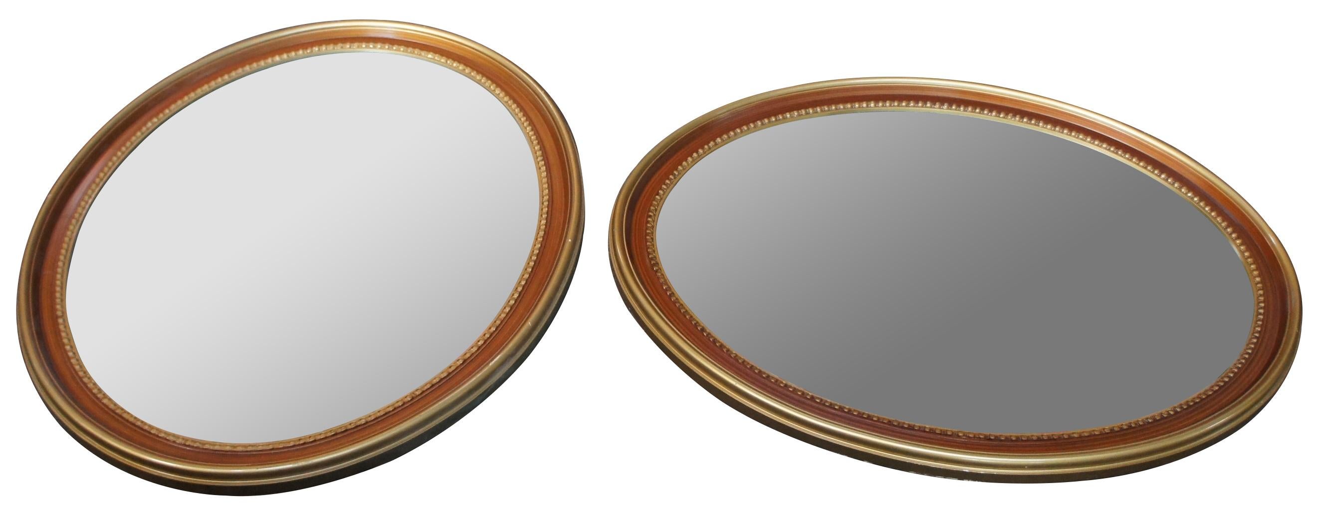 2 Vintage Oval Painted Grain & Gold Gilded Wall Hall Vanity Mirrors Pair In Good Condition In Dayton, OH