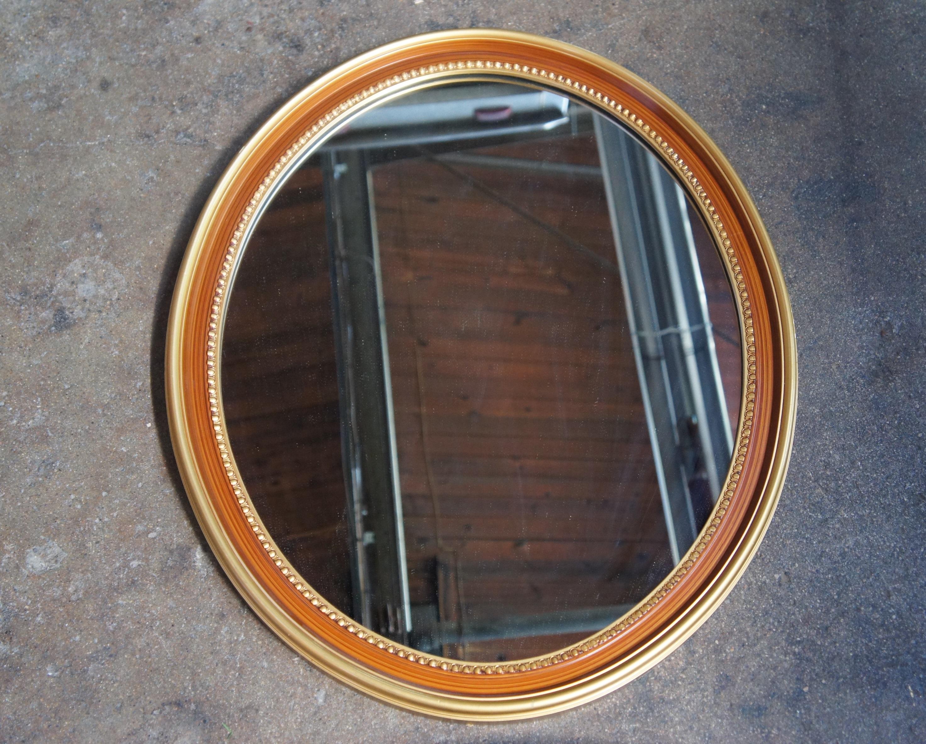 2 Vintage Oval Painted Grain & Gold Gilded Wall Hall Vanity Mirrors Pair 1
