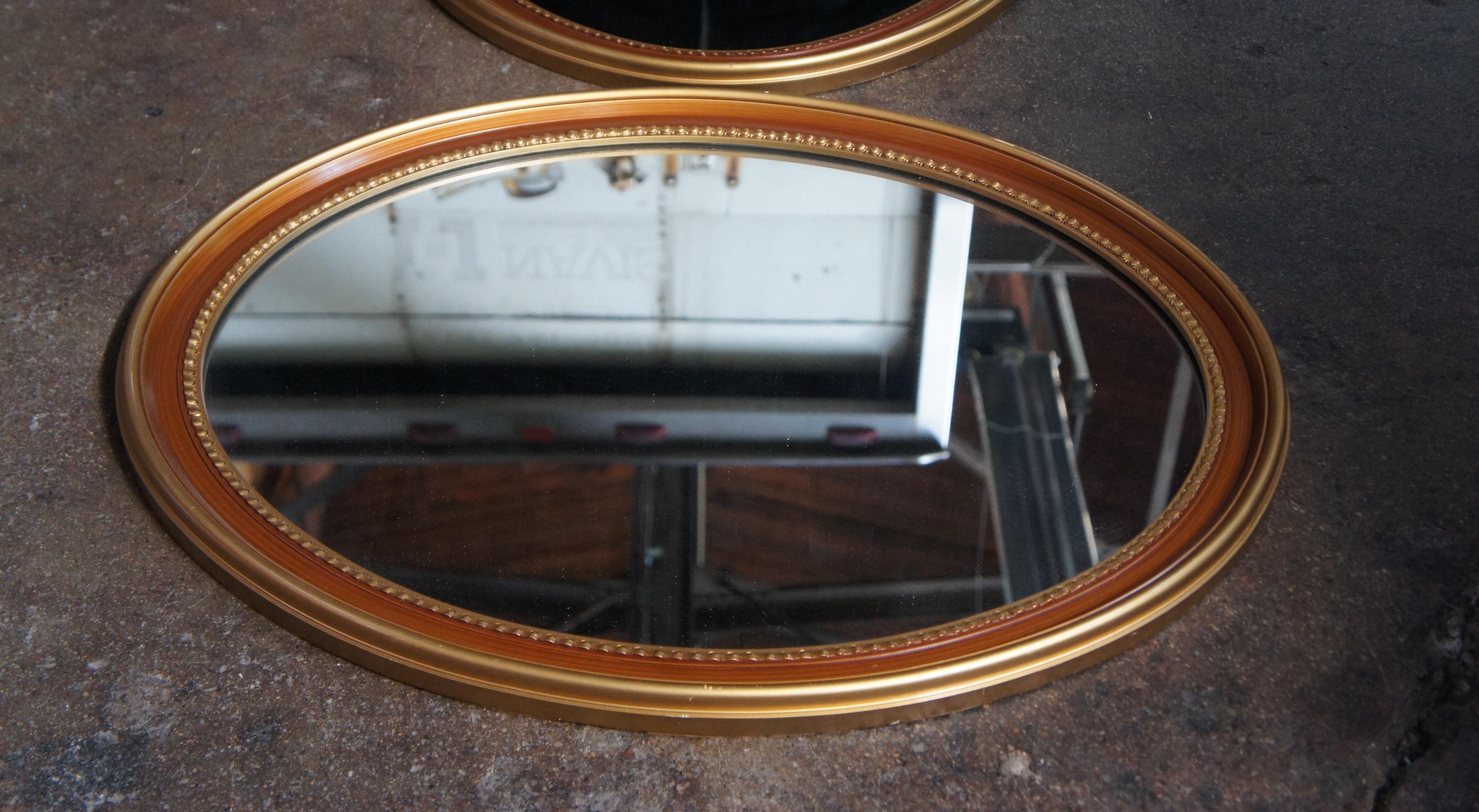 2 Vintage Oval Painted Grain & Gold Gilded Wall Hall Vanity Mirrors Pair 3