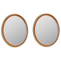 2 Vintage Oval Painted Grain 
Gold Gilded Wall Hall Vanity Mirrors Pair