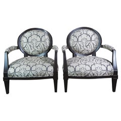 2 Retro Oversized Brunschwig Fils French Fauteuil Balloon Back Club Arm Chairs