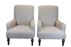 2 Vintage Paul Robert Quinn Linen Library Club Lounge Accent Armchairs 44"