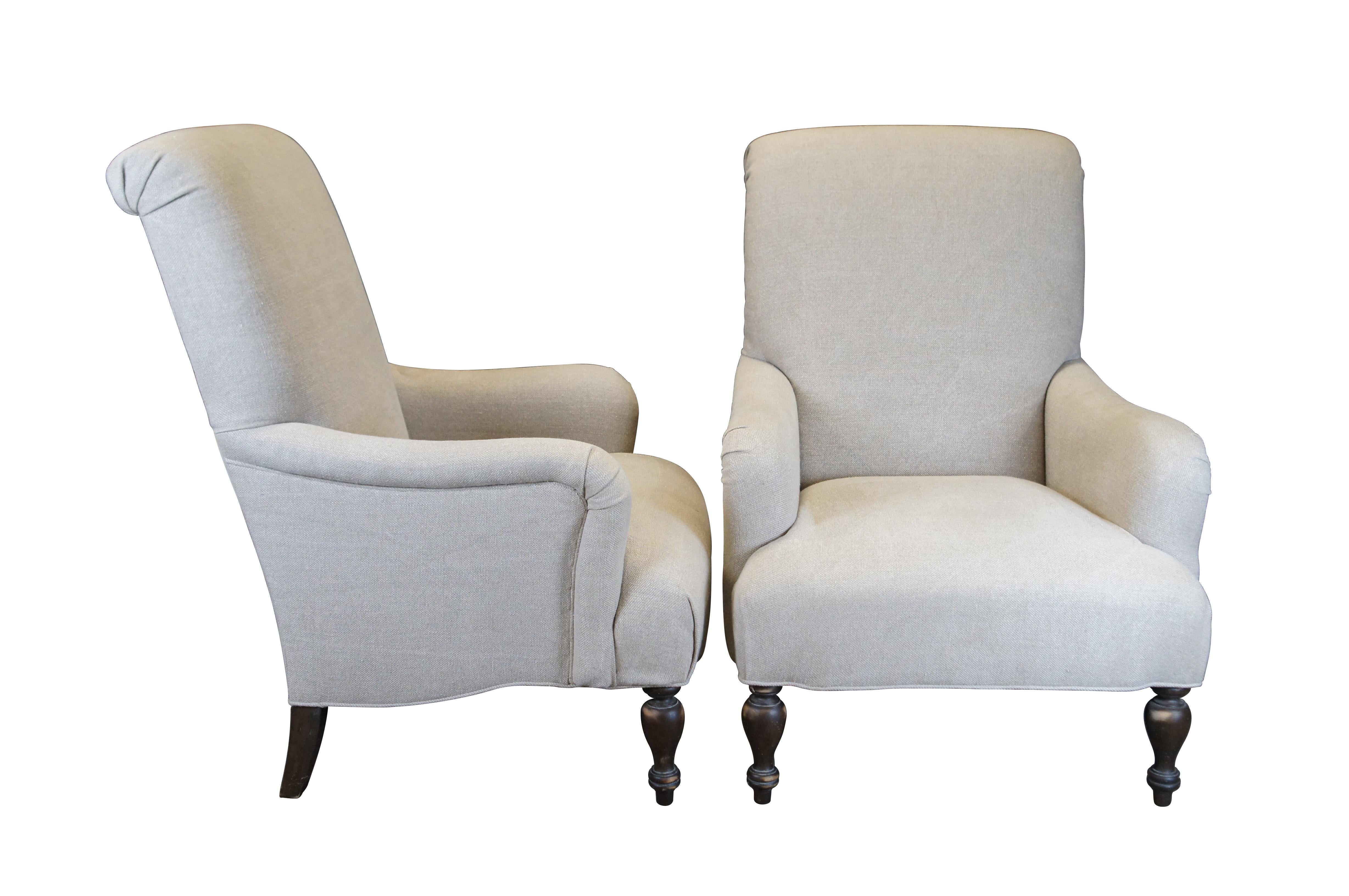 Modern 2 Vintage Paul Robert Quinn Linen Library Club Lounge Accent Armchairs 44