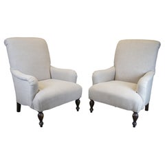 2 Retro Paul Robert Quinn Linen Library Club Lounge Accent Armchairs 44"